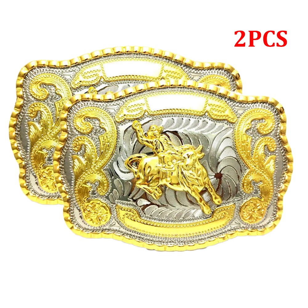 2PCS WESTERN SHINE BELT BUCKLE MEN BULL RIDE RODEO ANIMAL HUGE RODEO BIG COWBOY