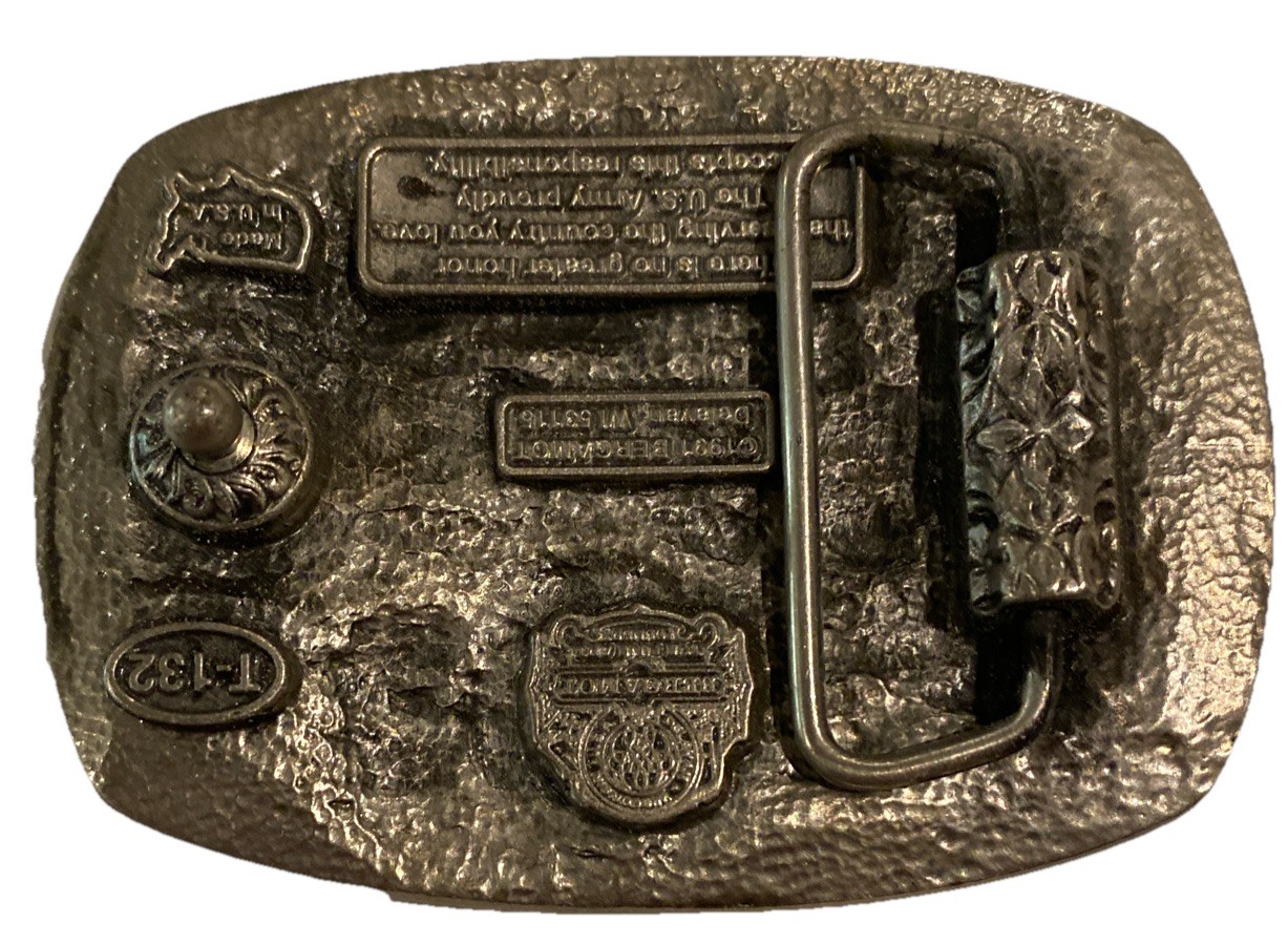 U.S. ARMY BELT BUCKLE VINTAGE 1991 BERGAMOT DETAILED PEWTER BUCKLES