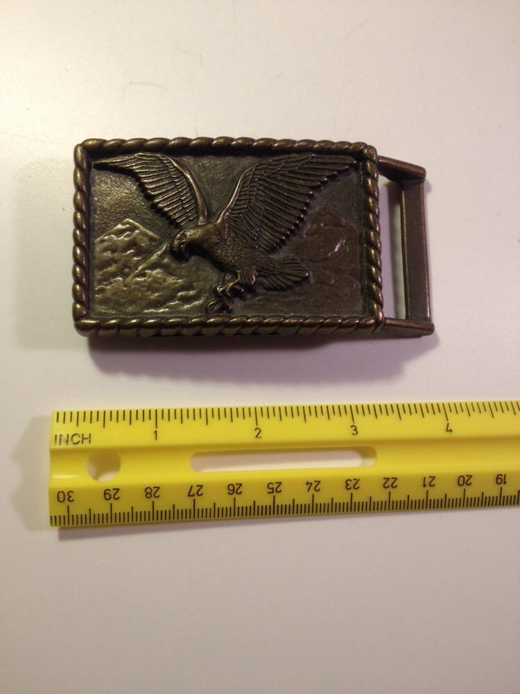 Beautiful Brass Belt Buckle With Eagle On Front * Mountain And Nice Border