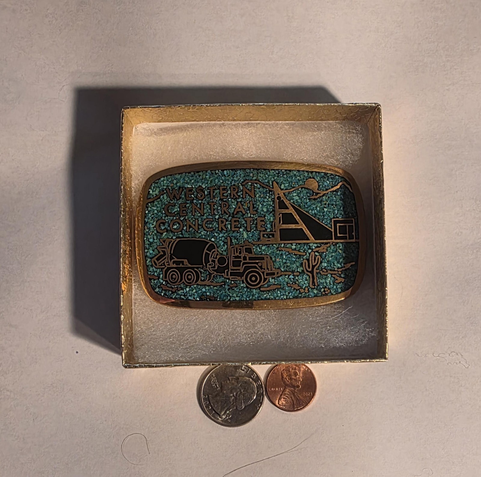 Vintage Metal Belt Buckle, Solid Brass, Blue Crushed Turquoise Stones, Western