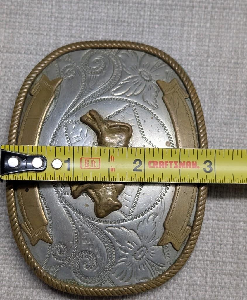 vintage RODEO buckle belt BULL RIDER cowboy GERMAN SILVER trophy WESTERN floral