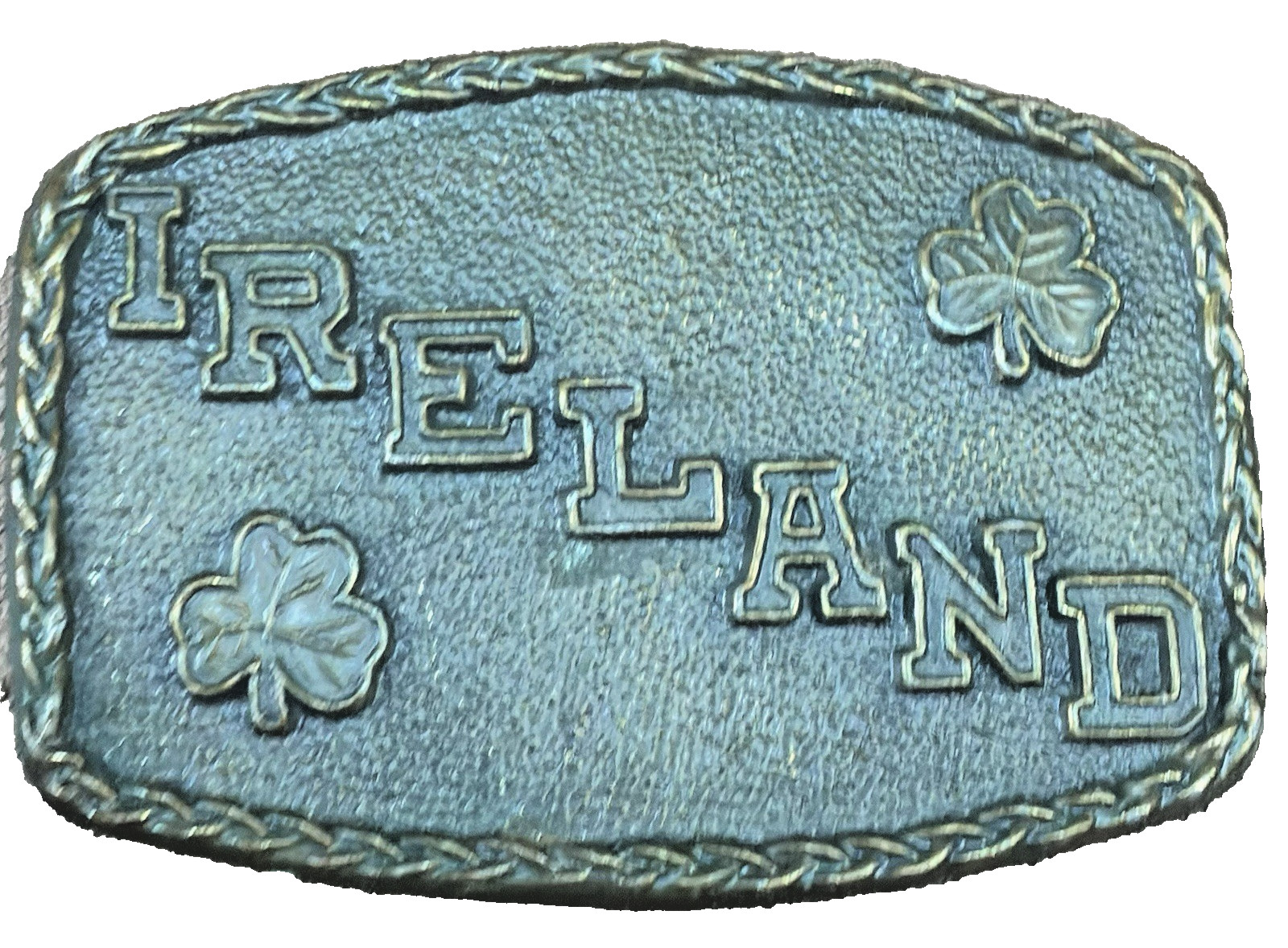 Vtg 1970s IRELAND Lucky Clover Belt Buckle Textured Shamrocks