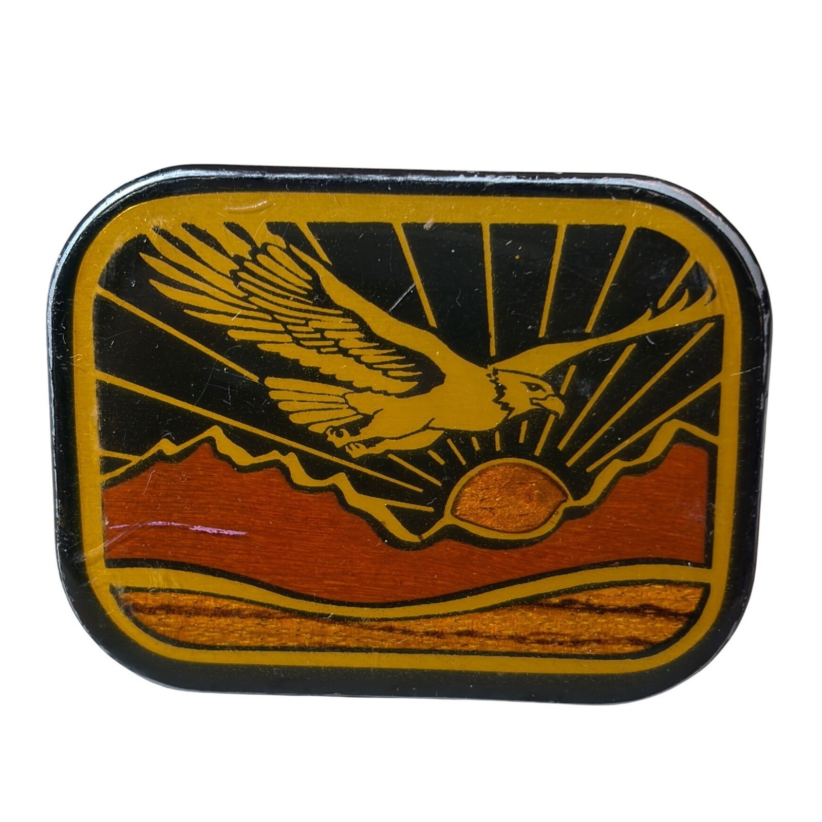 Vintage Harmon Design Colorado Eagle Belt Buckle Western Mountain Sunrise Enamel