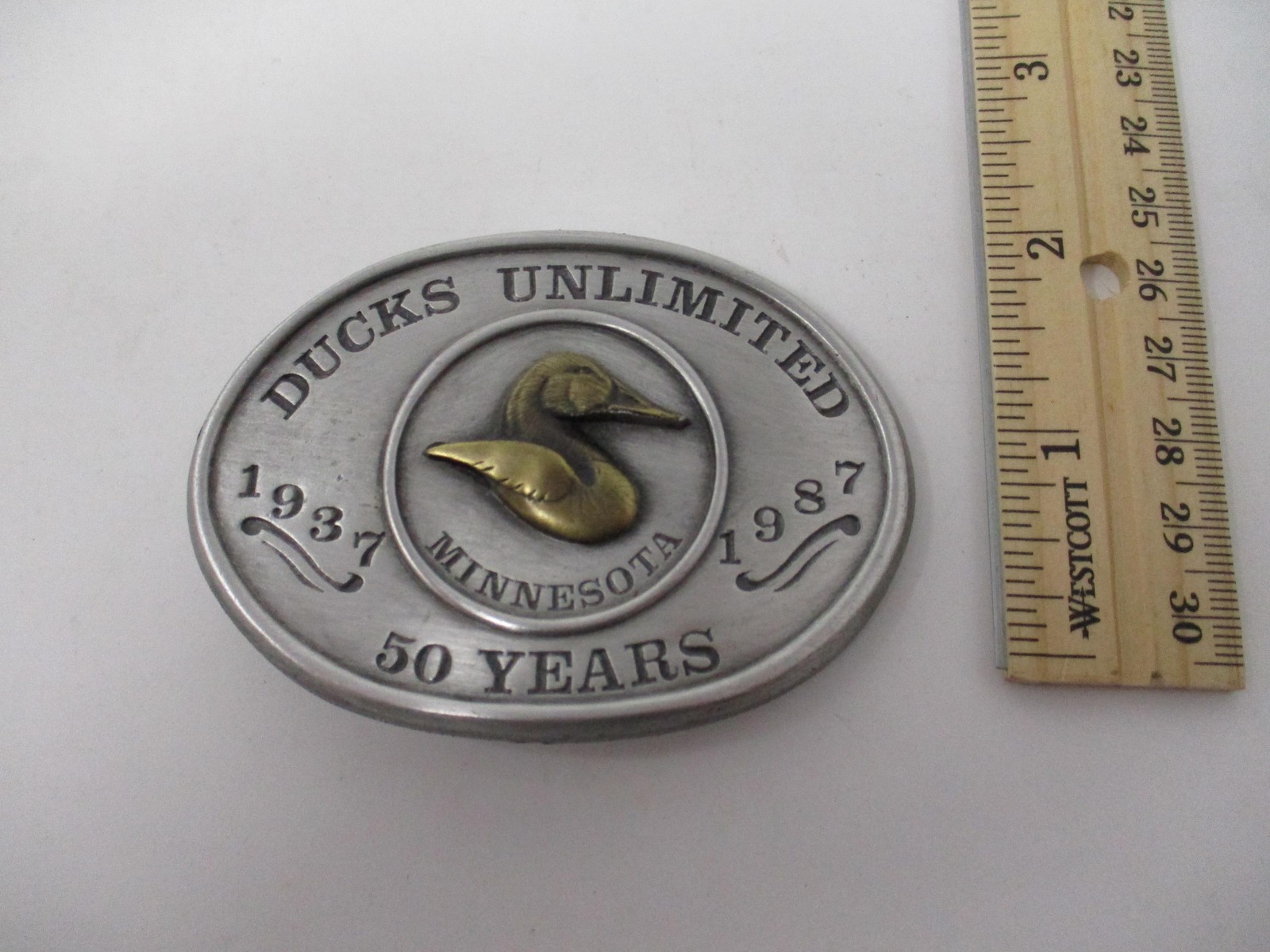 Vintage Ducks Unlimited Belt Buckle Mens Siskiyou Silver 50 Years Minnesota 1987