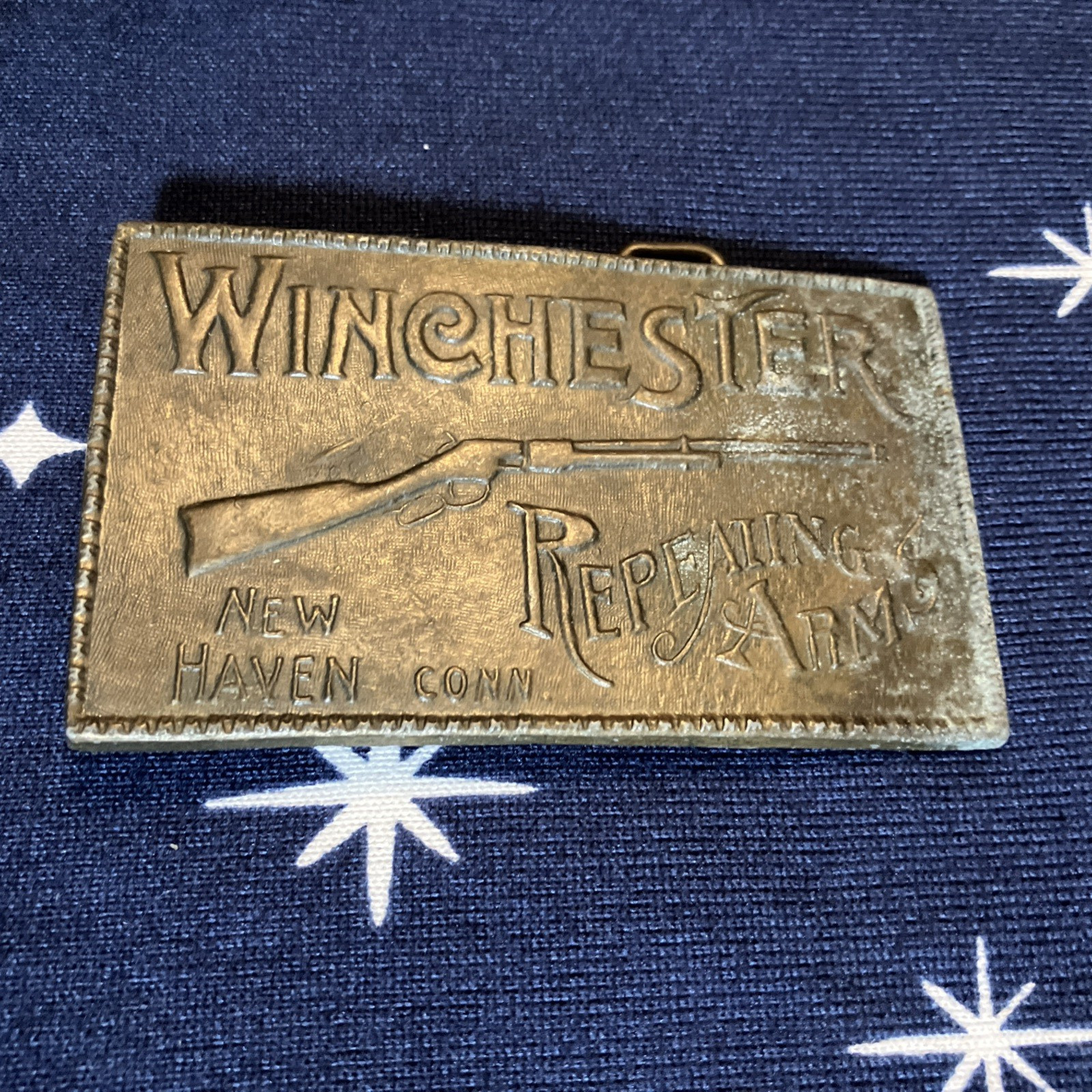VTG Winchester Repeating Arms New Haven Conn. Rifle Gun Belt Buckle Brass #9