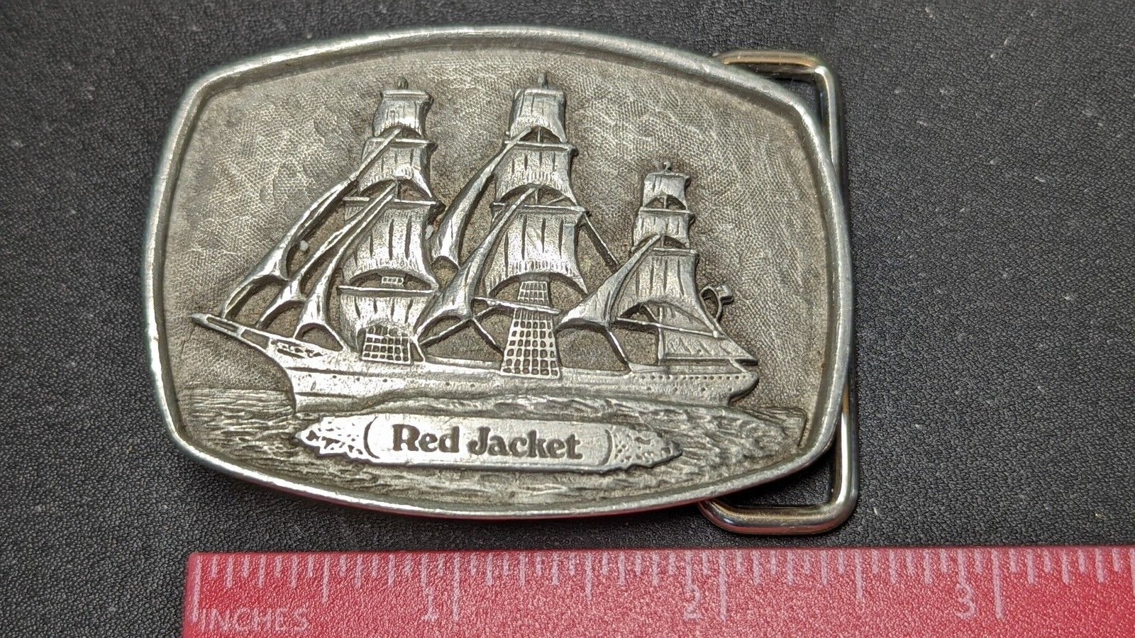 PEWTER RED JACKET SHIP BELT BUCKLE MADE BY BLAISDELL