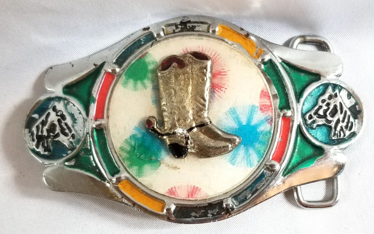 VTG 1970s Imperial Hebillas Belt Buckle Western Rodeo Cowboy Boots Spurs Horses