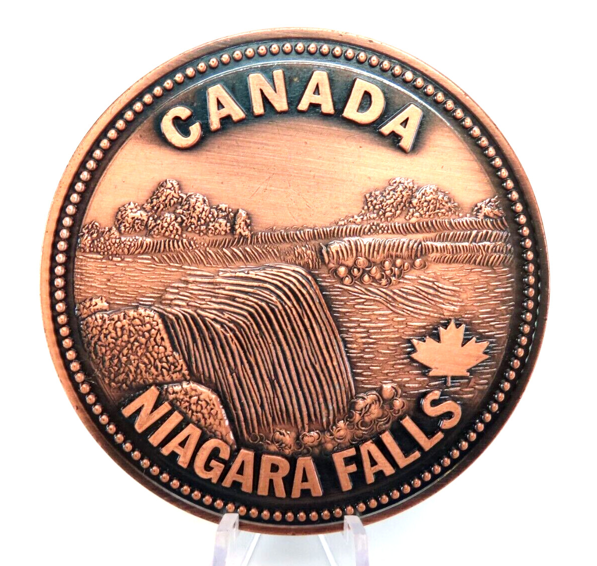 Vintage Round Copper Tone Canada Niagara Falls Metal Belt Buckle