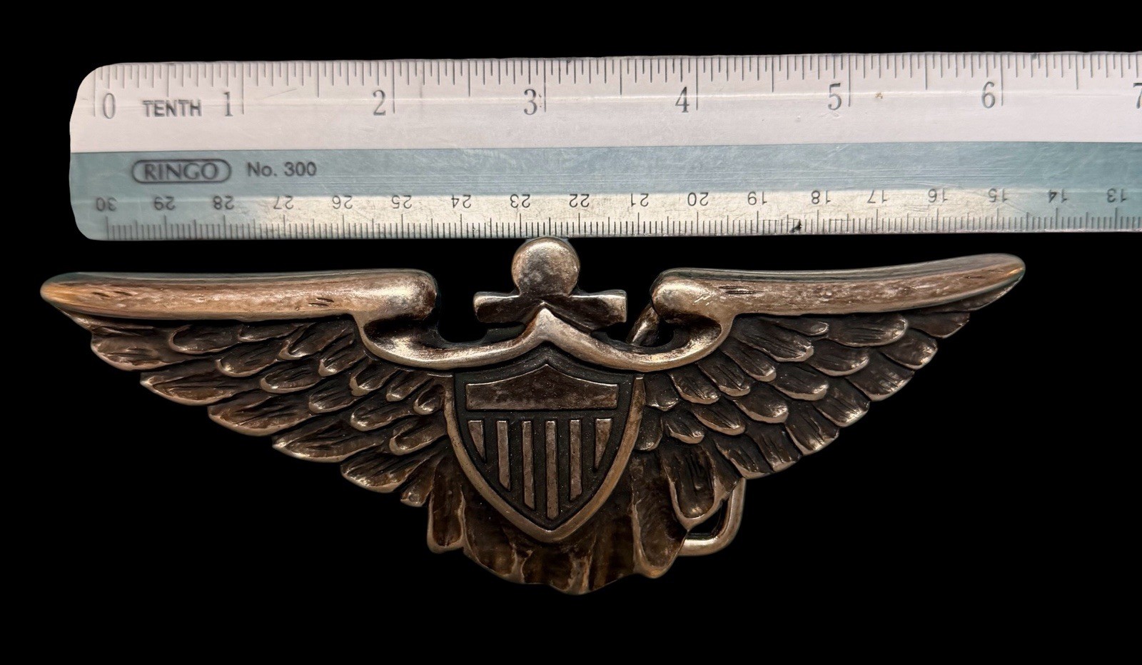 Large Military US Army Air Force? Aviator Badge Pilot Wings Shield Belt Buckle