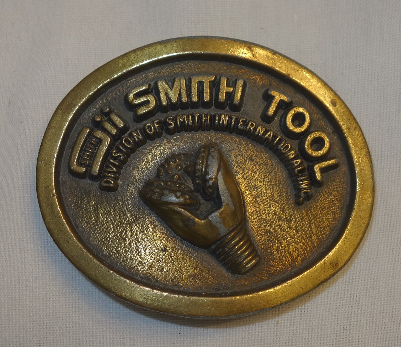 Vintage SMITH TOOL Solid Brass Belt Buckle Heavy Raised Drill Bit 