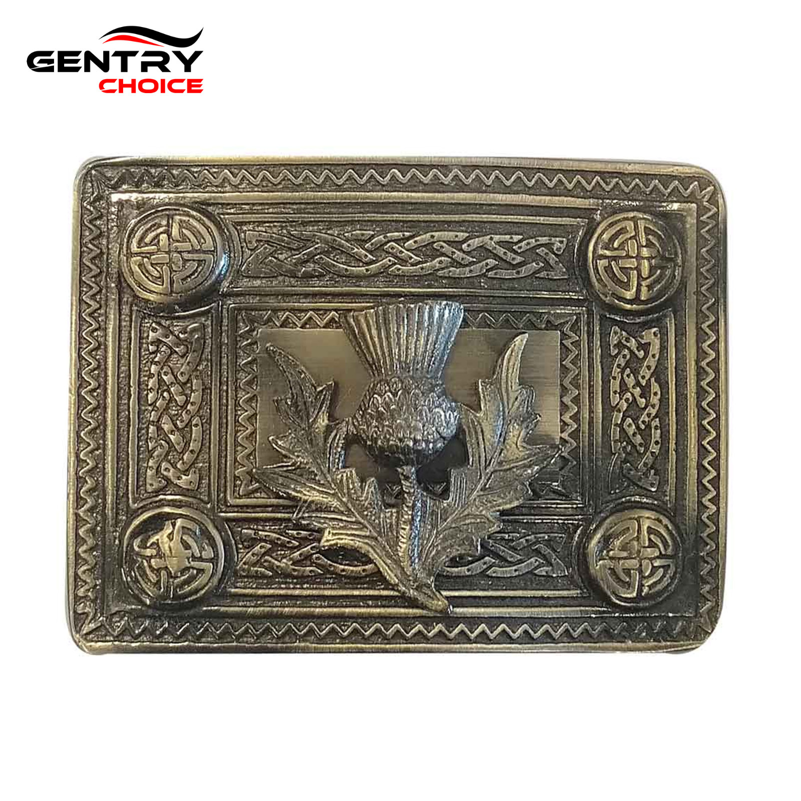 Thistle Knot Chrome Kilt Belt Buckle Antiqued Scottish Kilt Accessories