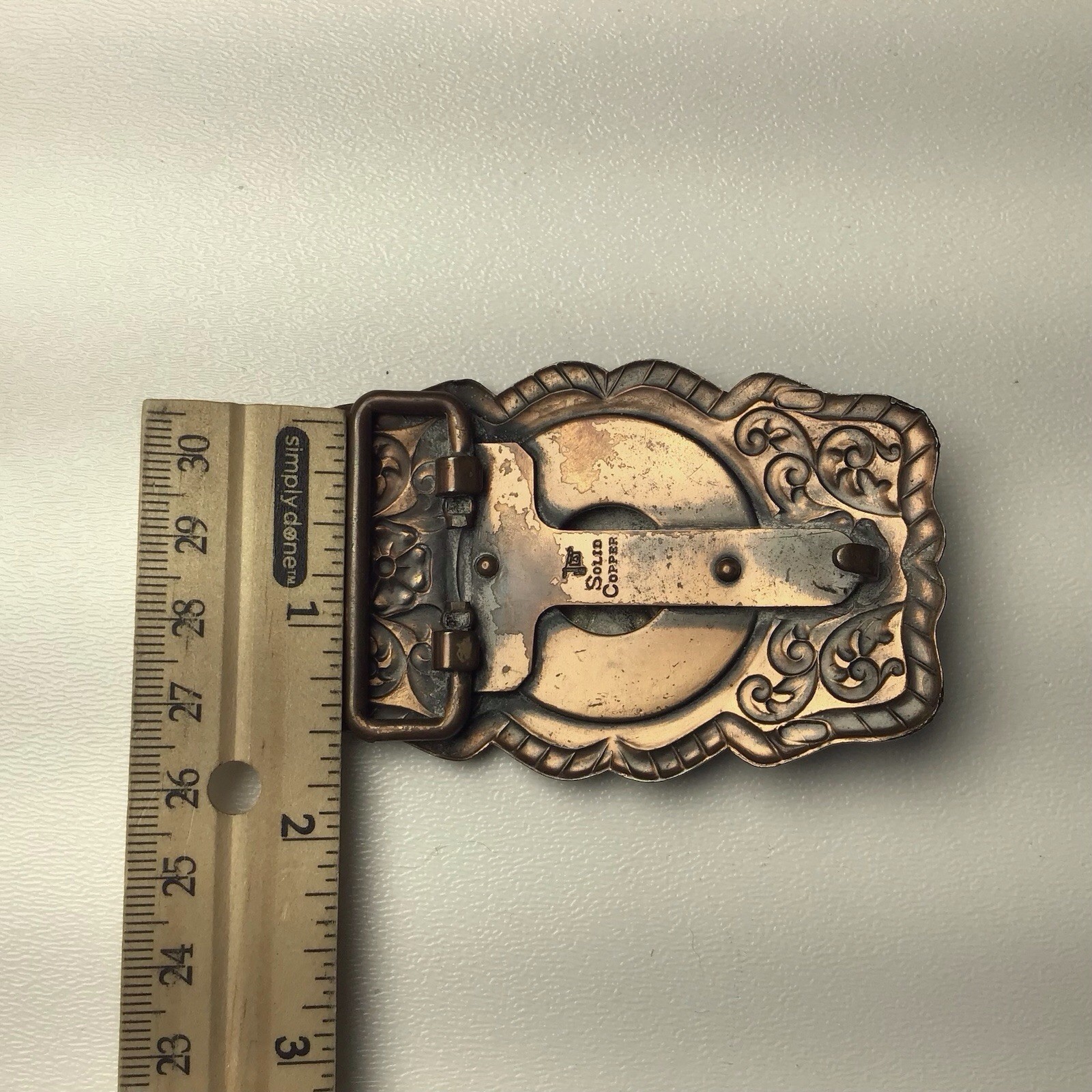 Vintage Belt Buckle Horse Copper Silver Tone Western Horseshoe Ranch Country