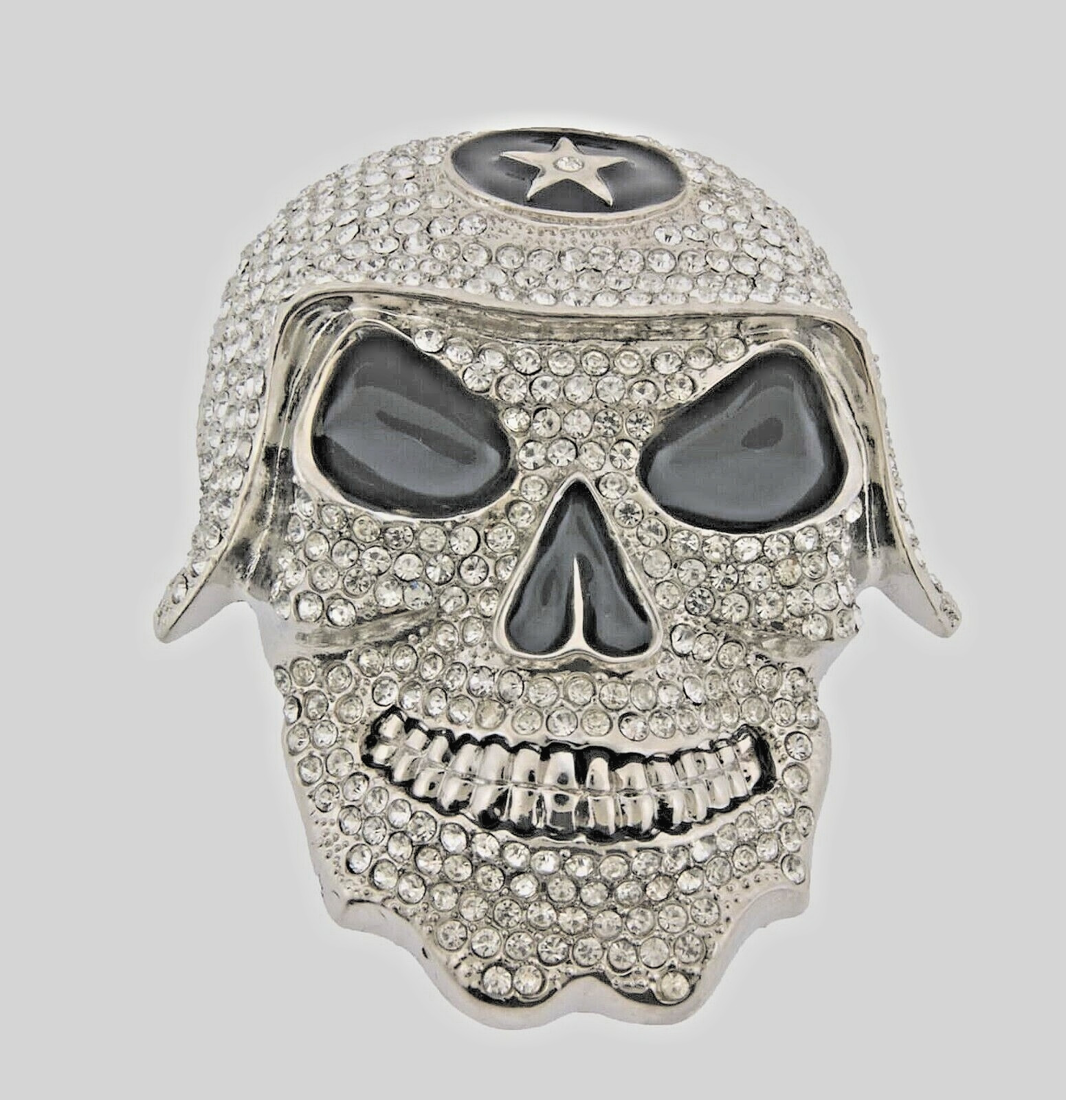 Skull Belt Buckles Men Women Rhinestones Vintage Star Silver Metal Pirate Horn