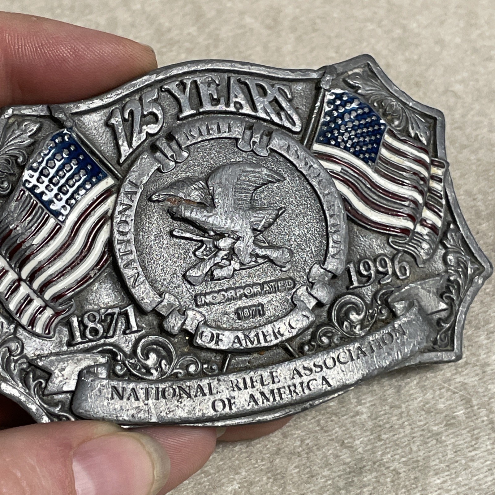 Used 125 Years National Rifle Association of America 1871-1996 Alloy Belt Buckle