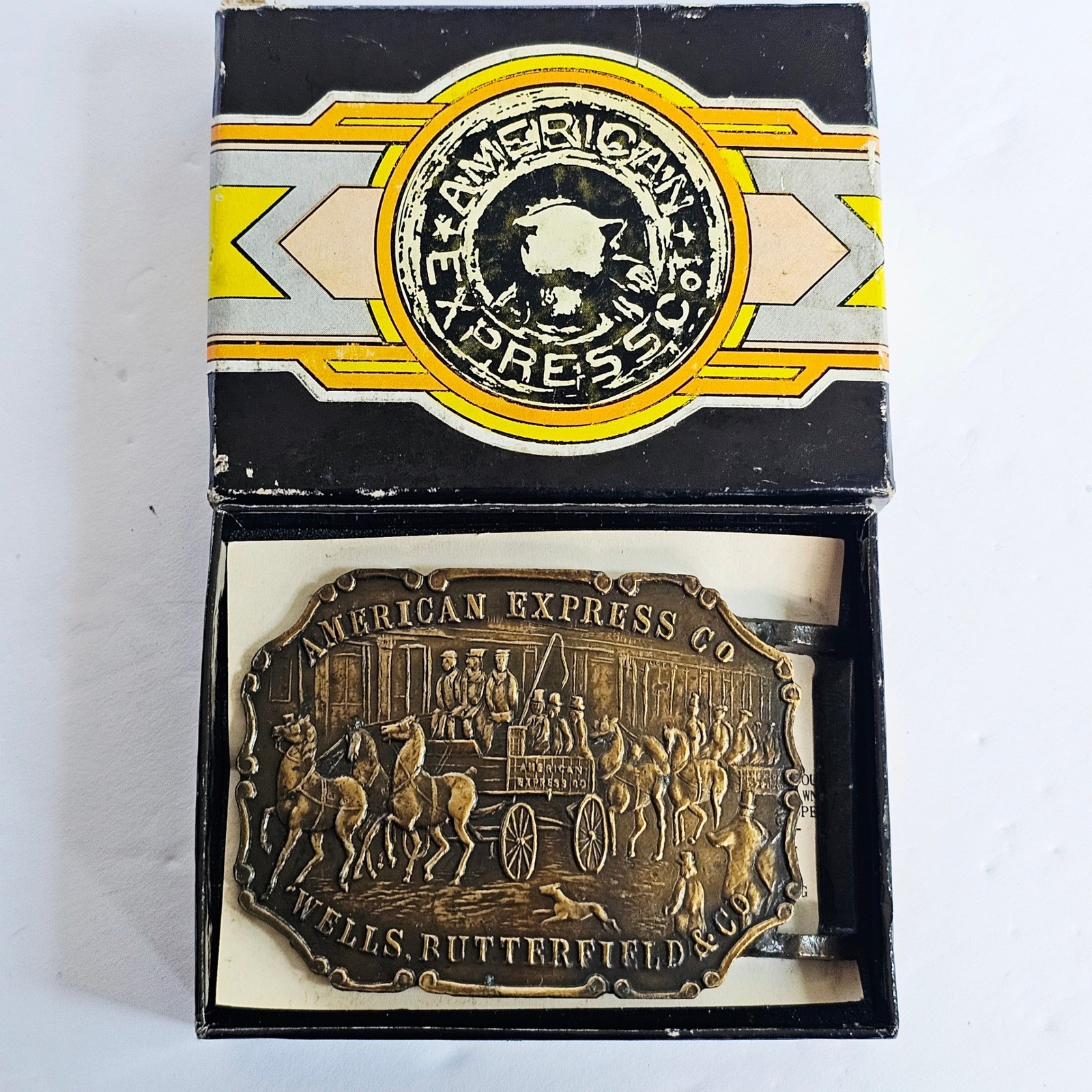 Vintage American Express Co Wells Butterfield Stagecoach Belt Buckle Synek NYC
