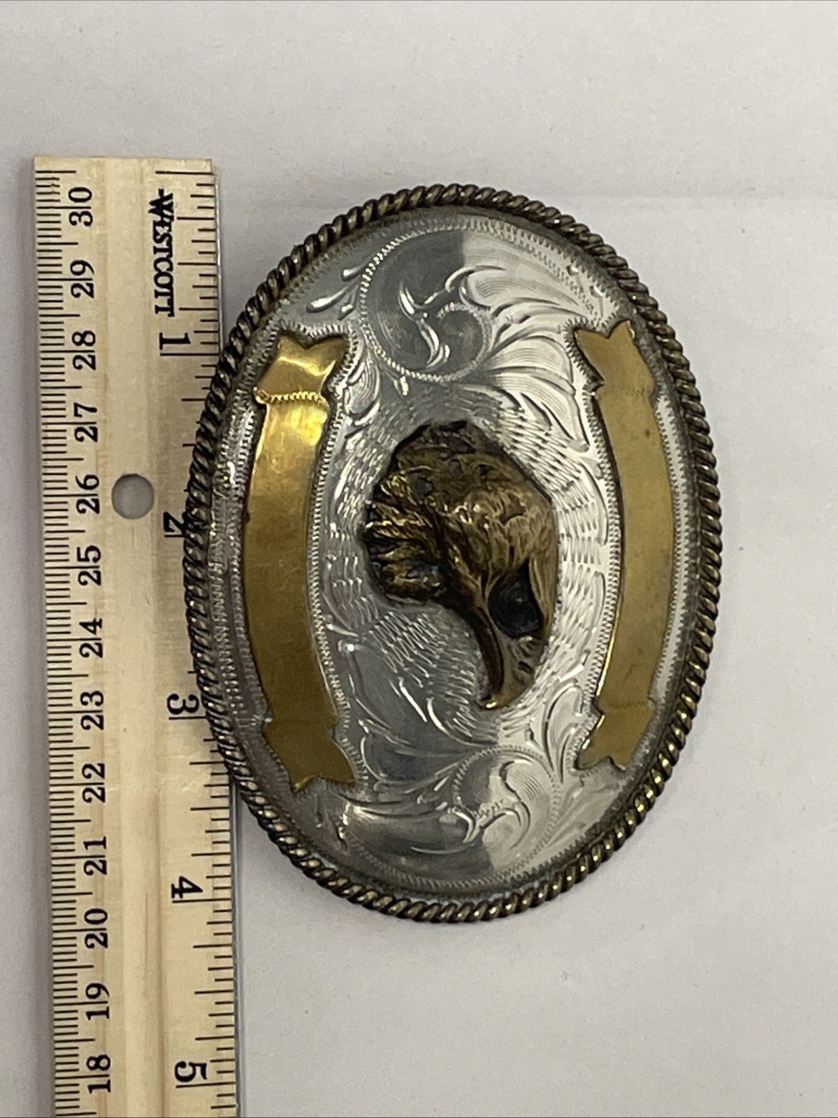Huge Mexico Alpaca Silver Eagle Head Buckle Belt Vintage 4.25&Prime; Long 96 grams