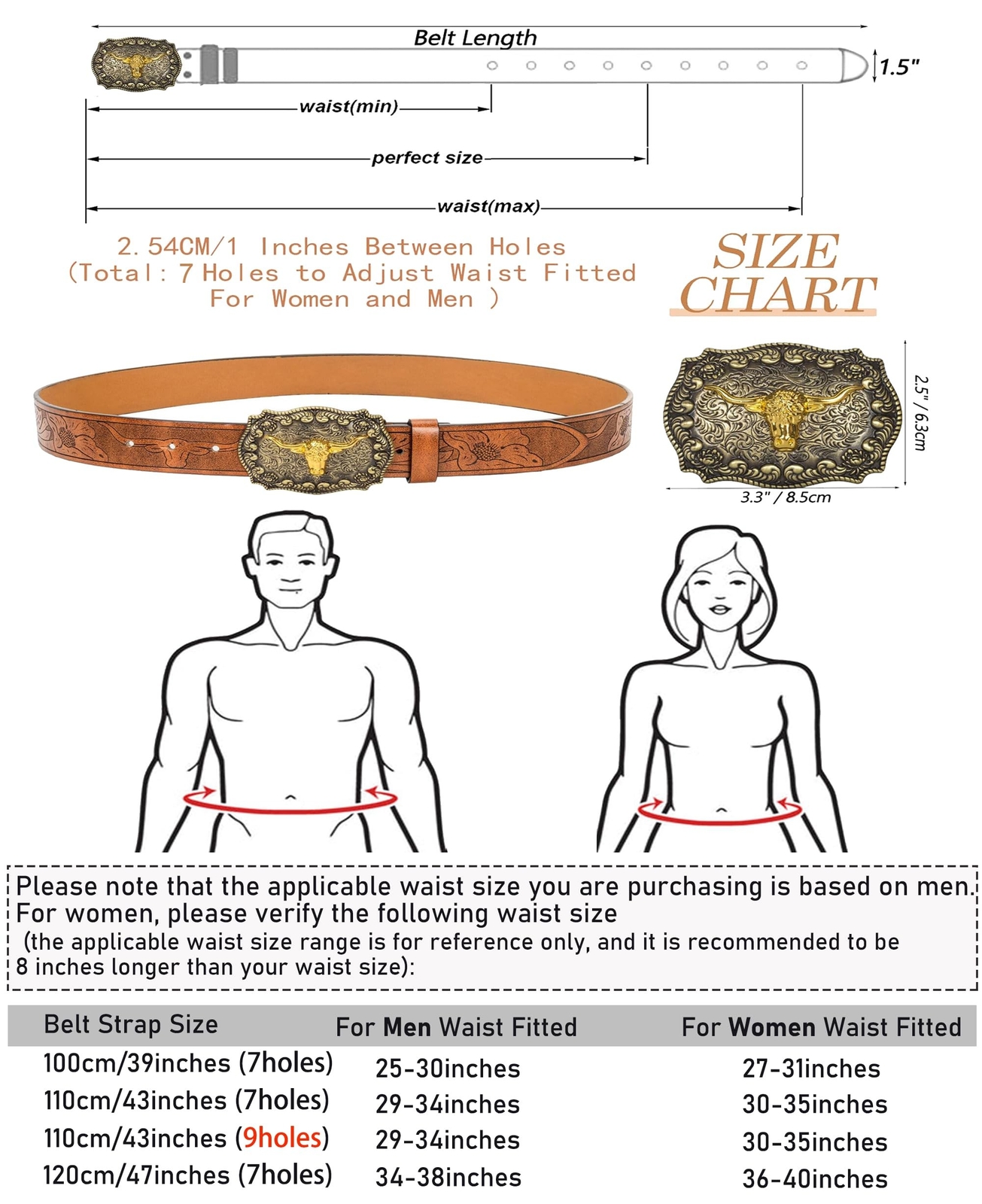Western Cowboy-Belts for Men Big-Buckle Longhorn-Bull PU-Leather Rodeo Cowgir…