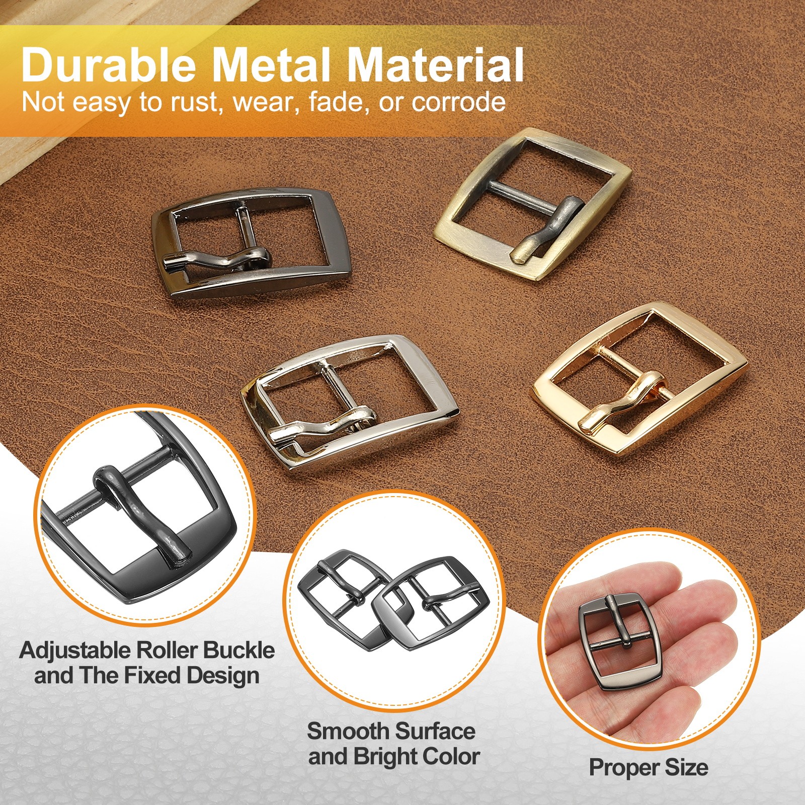 6 Pcs 0.8 Inch Single Prong Buckles Square Center Bar Buckles, Black