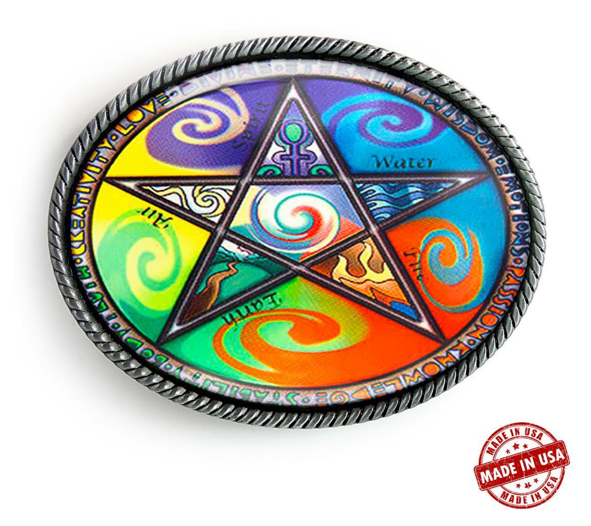 Wiccan Pentagram Belt Buckle – Natures Elements Men Women Handmade Buckle