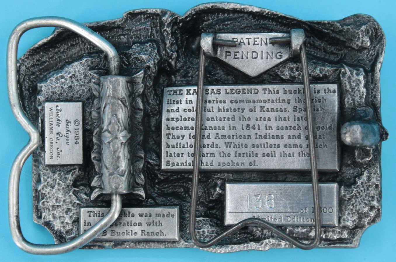 VTG 80s The Kansas Legend Commemorative Western Belt Buckle 1984