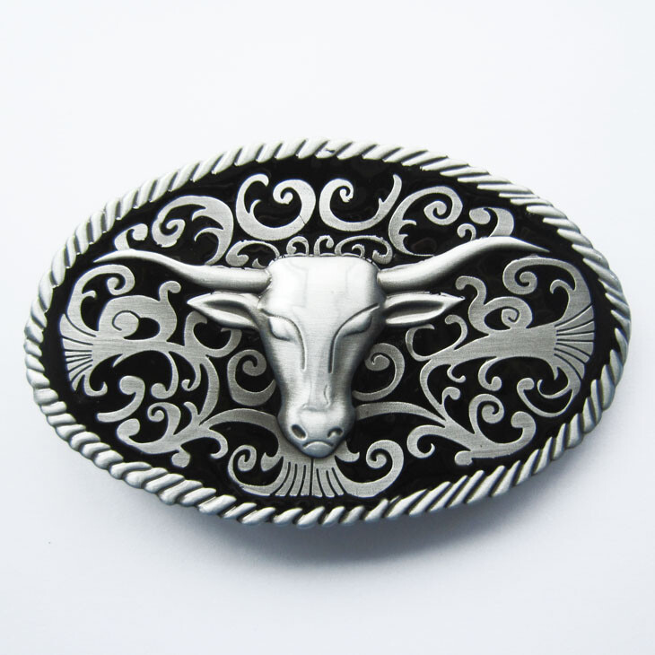 Longhorn Bull Western Black Enamel Metal Belt Buckle