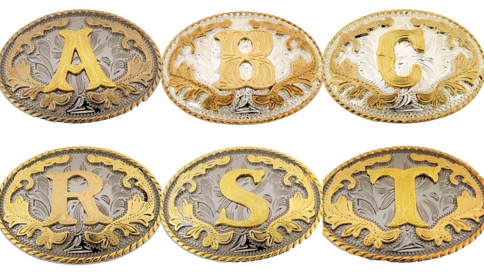 New Men Women Western Initial Rodeo Letter A-Z Silver Gold Metal Antiqued Mirror