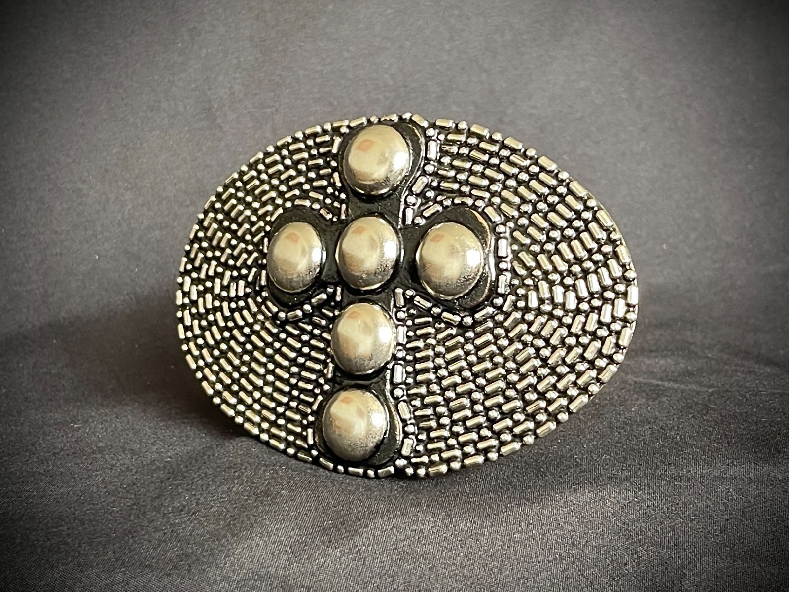 Cross Belt Buckle Darren McNeese Archive 4.5” x 3” Handmade Textured Metal