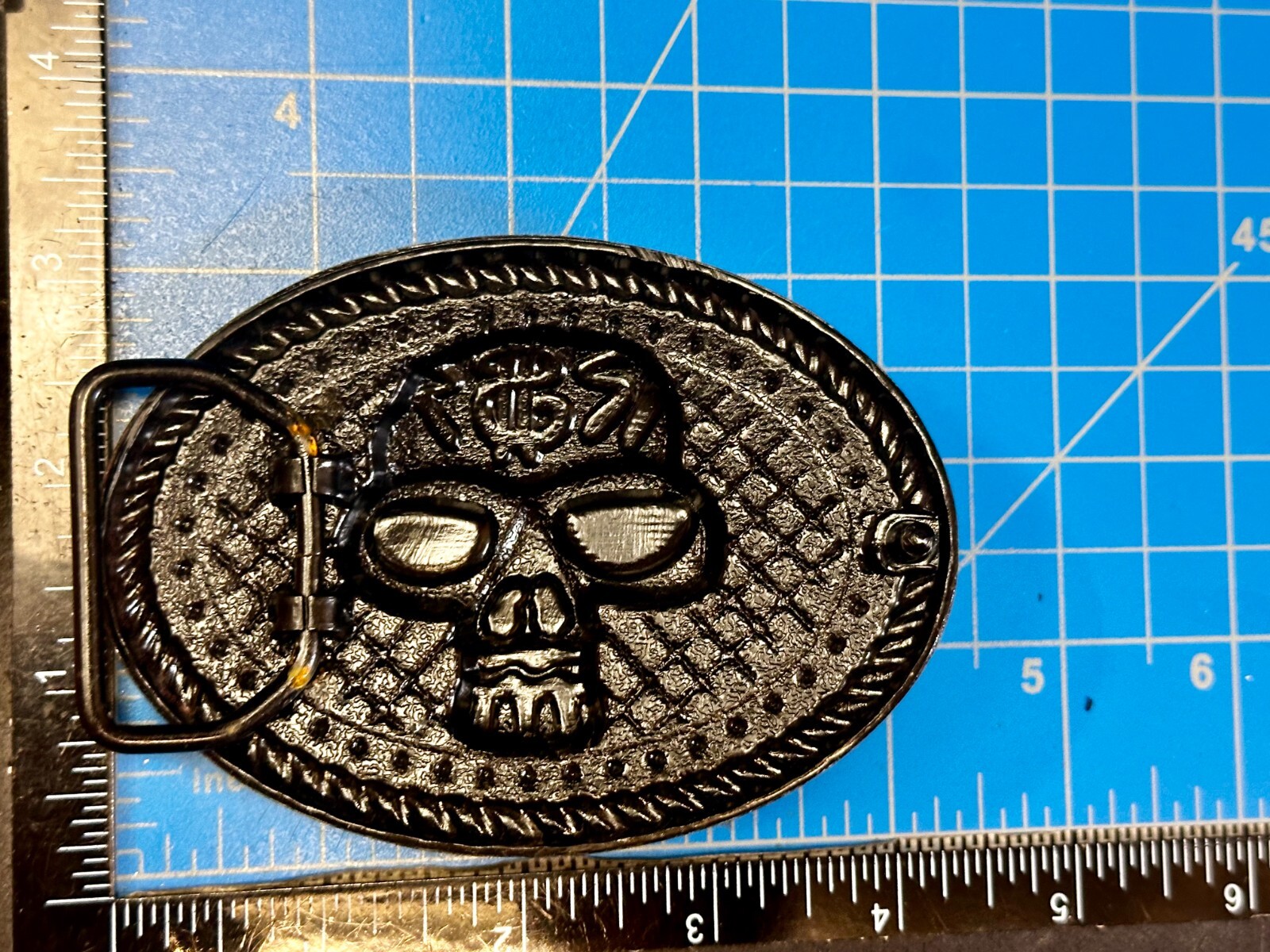 Skull Head $ Dollar Sign Black Silver Color Money Bags NOS Belt Buckle