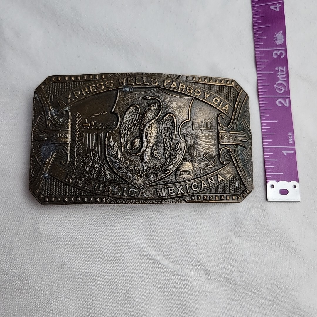 Vintage Express Wells Fargo Mexico Belt Buckle Rectangle 4in By 2.25in Travel