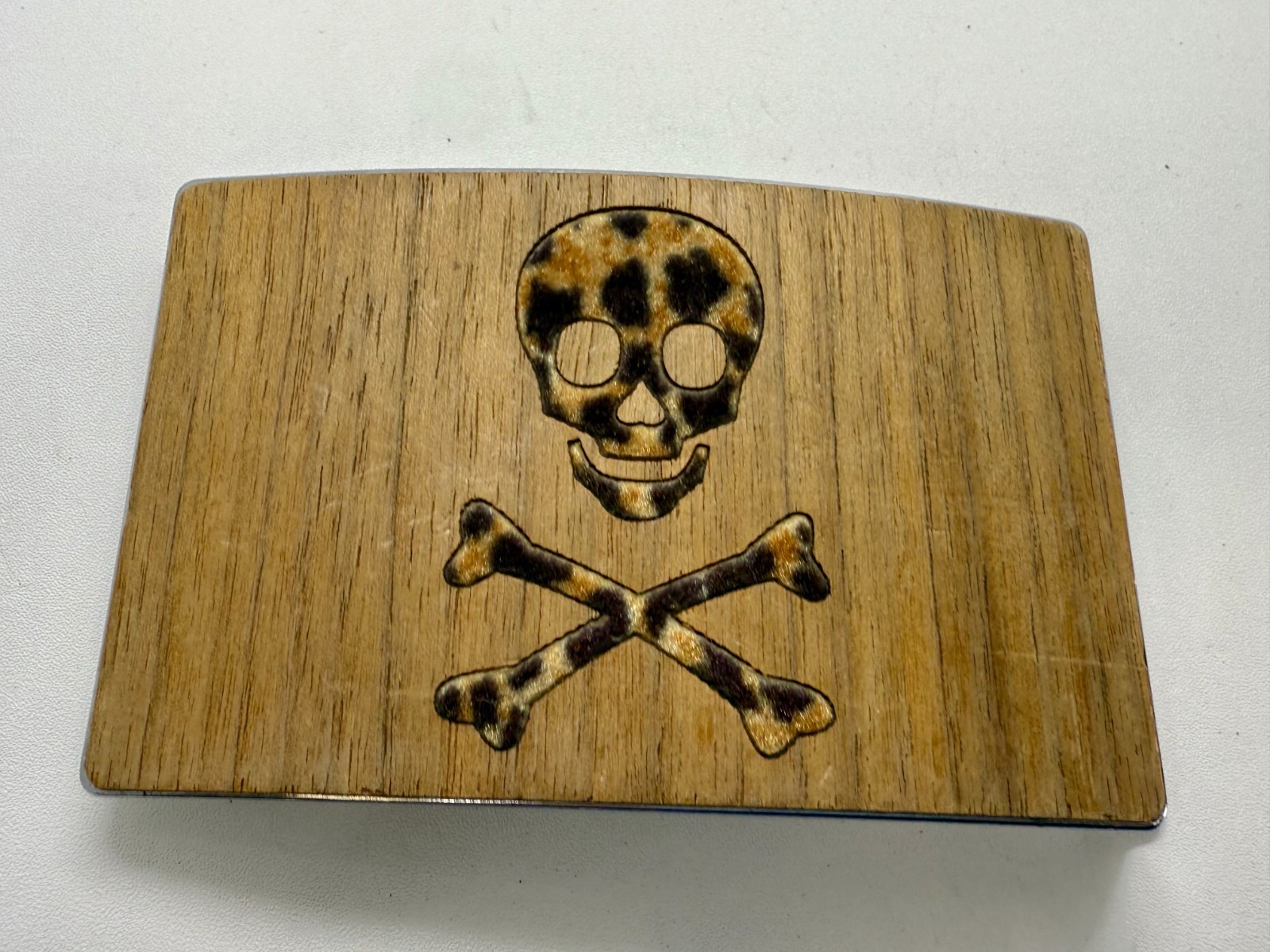 Skull & Crossed Bones Pirate Flag Poison Sign Biker Punk Vibe Wooden Belt Buckle