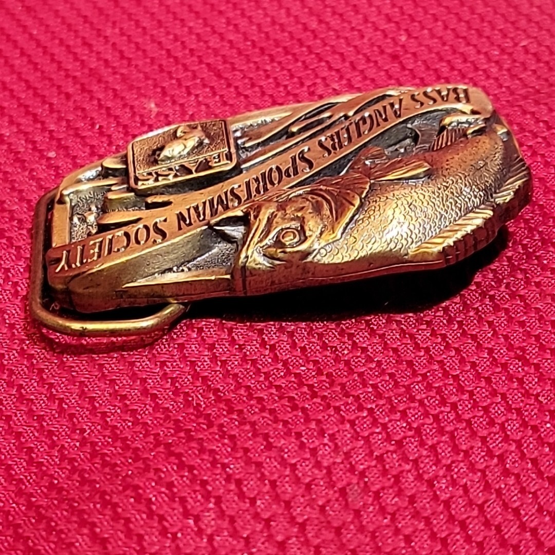 3&Prime; BELT BUCKLE Bass Anglers Sportsman Society VINTAGE B.A.S.S. Brass metal Fish