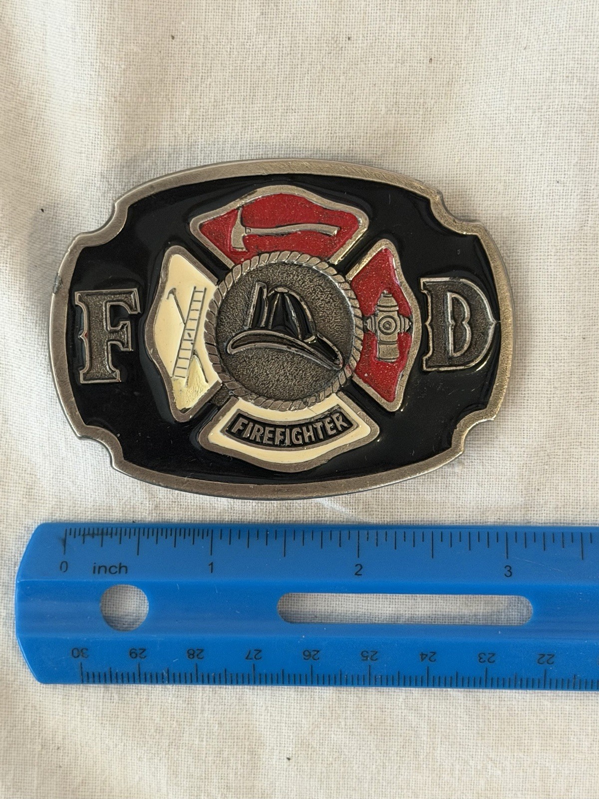 Vintage Buckle Bakery Fire Fighter Enamel Belt Color Buckle 1670 USA Fireman