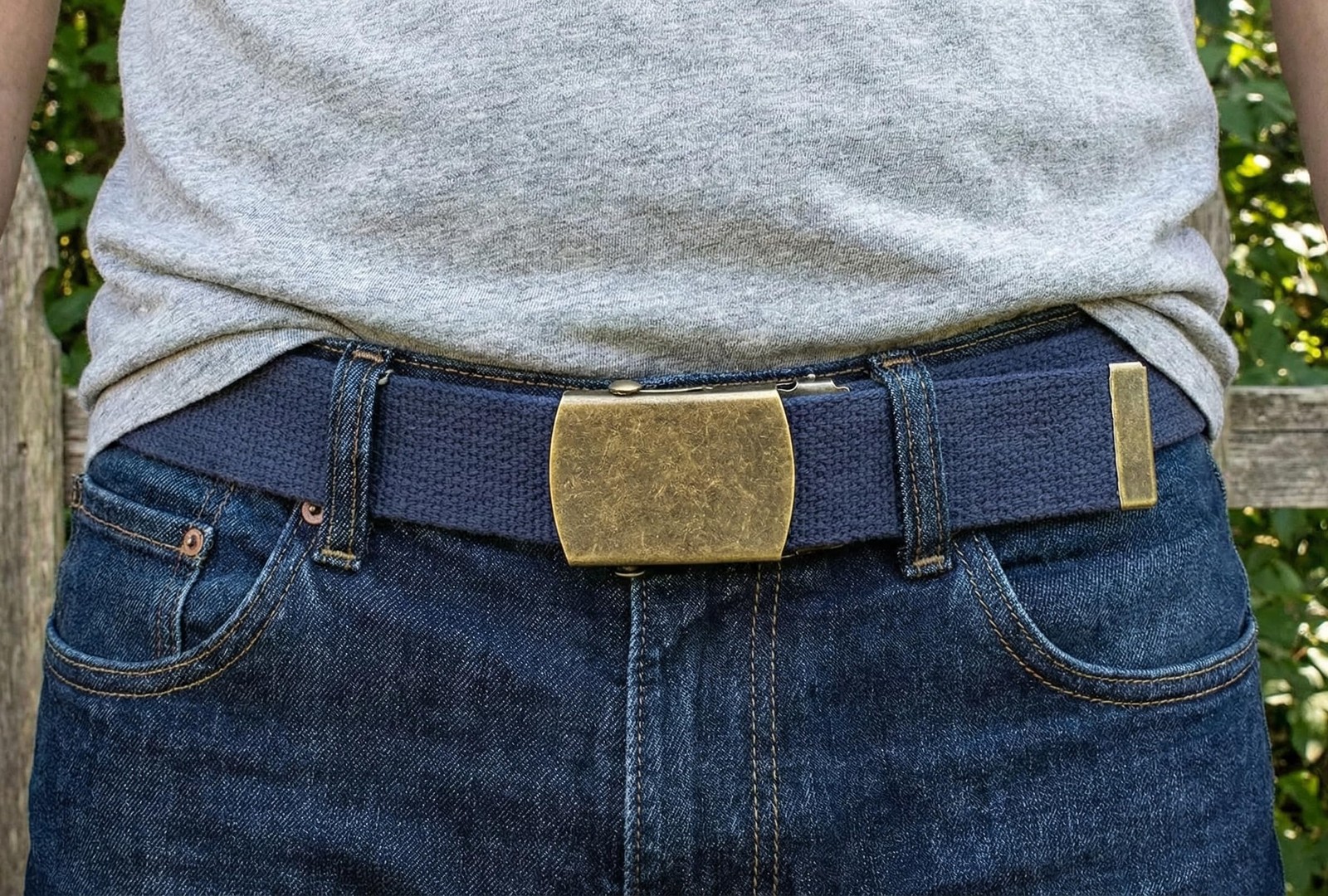 Canvas Web Belt Military Style with Antique Brass Buckle 54&Prime; One Size, Navy