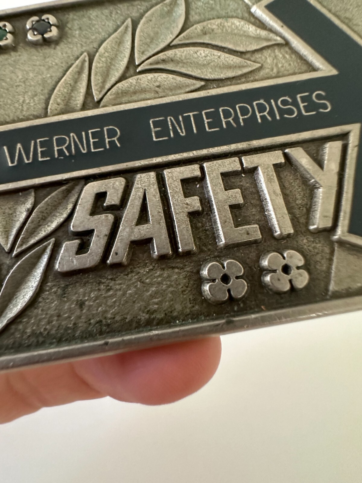 Werner Enterprises Safety Award belt buckle Emerald Sapphire Gemstones AS IS