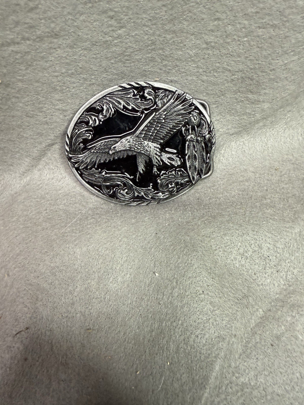 VINTAGE 3 1/4 INCH BY 2 3/4 INCH SILVER EAGLE BELT BUCKLE