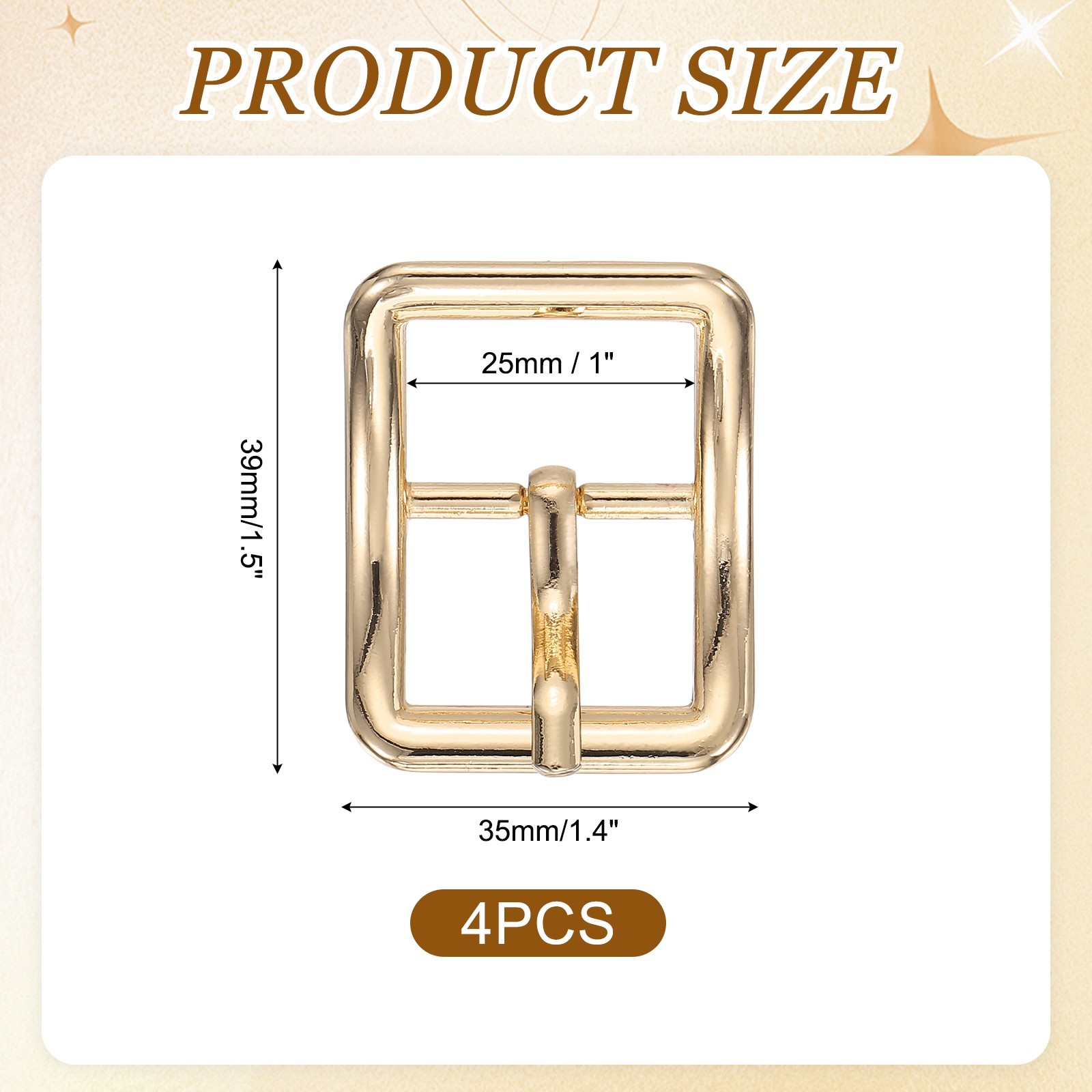 4Pcs Single Prong Belt Buckle 0.75&Prime; ID Curved Bow Buckle for Belt, Light Gold