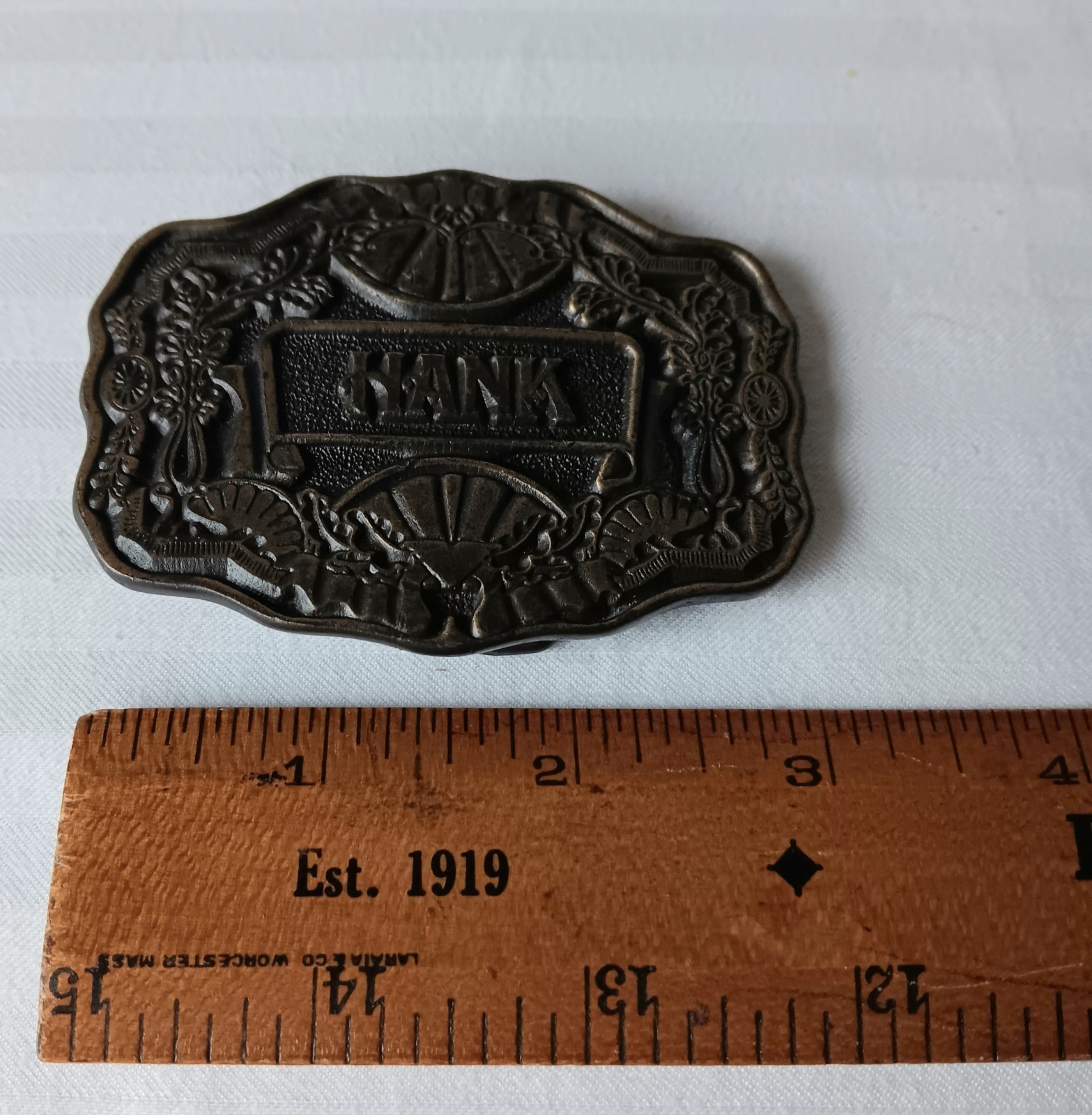 Vintage Belt Buckle « HANK » Name Brass Oden Inc. Western Cowboy 1970&rsquo;s