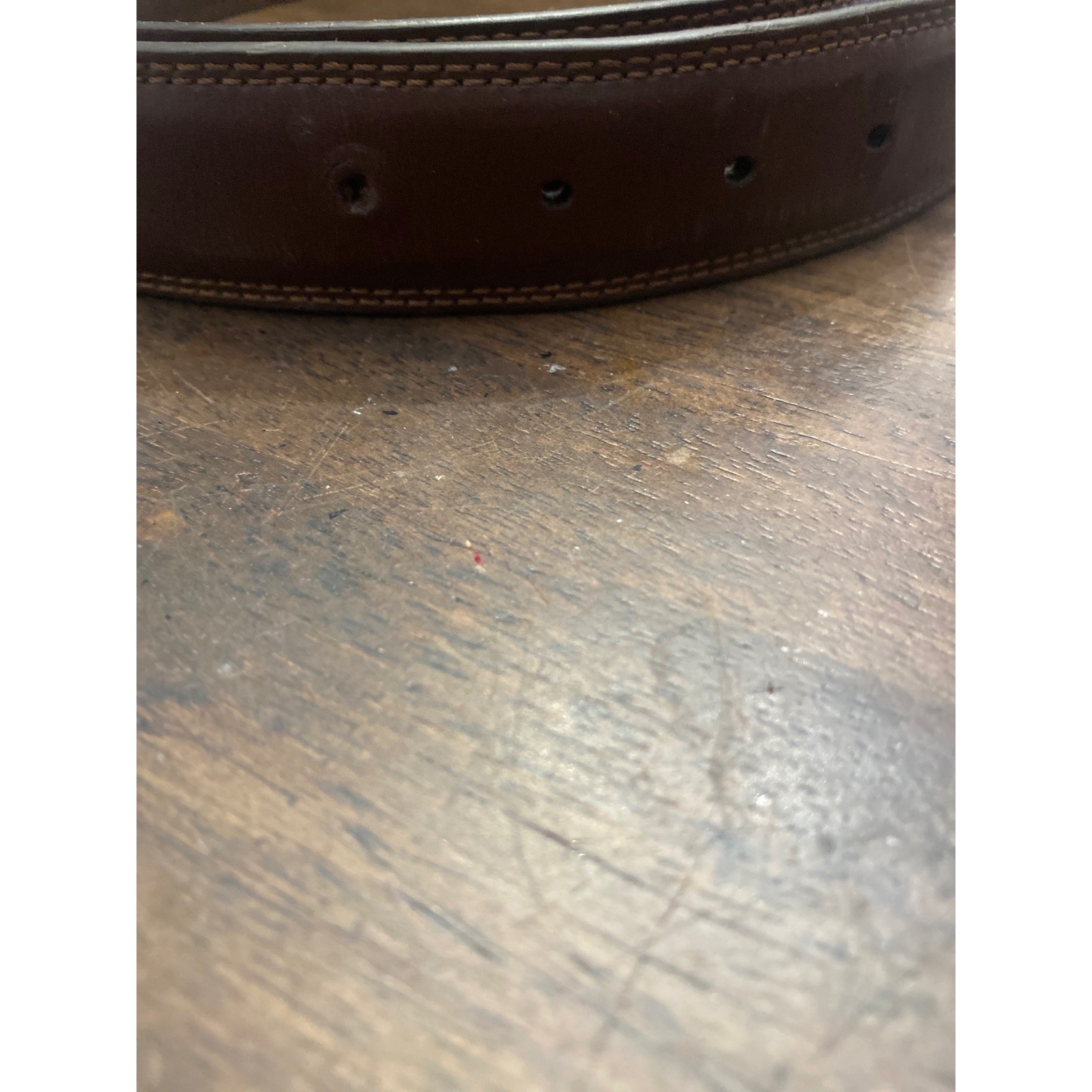 Mens Dark Brown Leather Belt Silver Buckle Contrast Stitching Size44