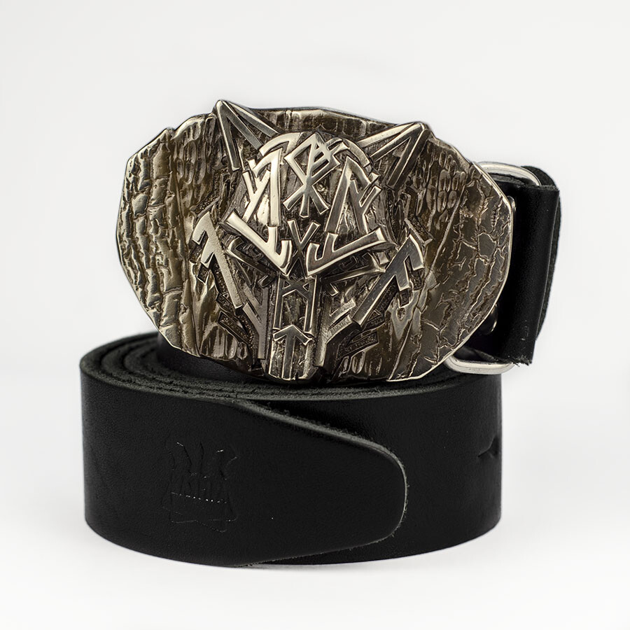 Runic Wolf german silver belt buckle, Scandinavian Old Norse Celtic werewolf