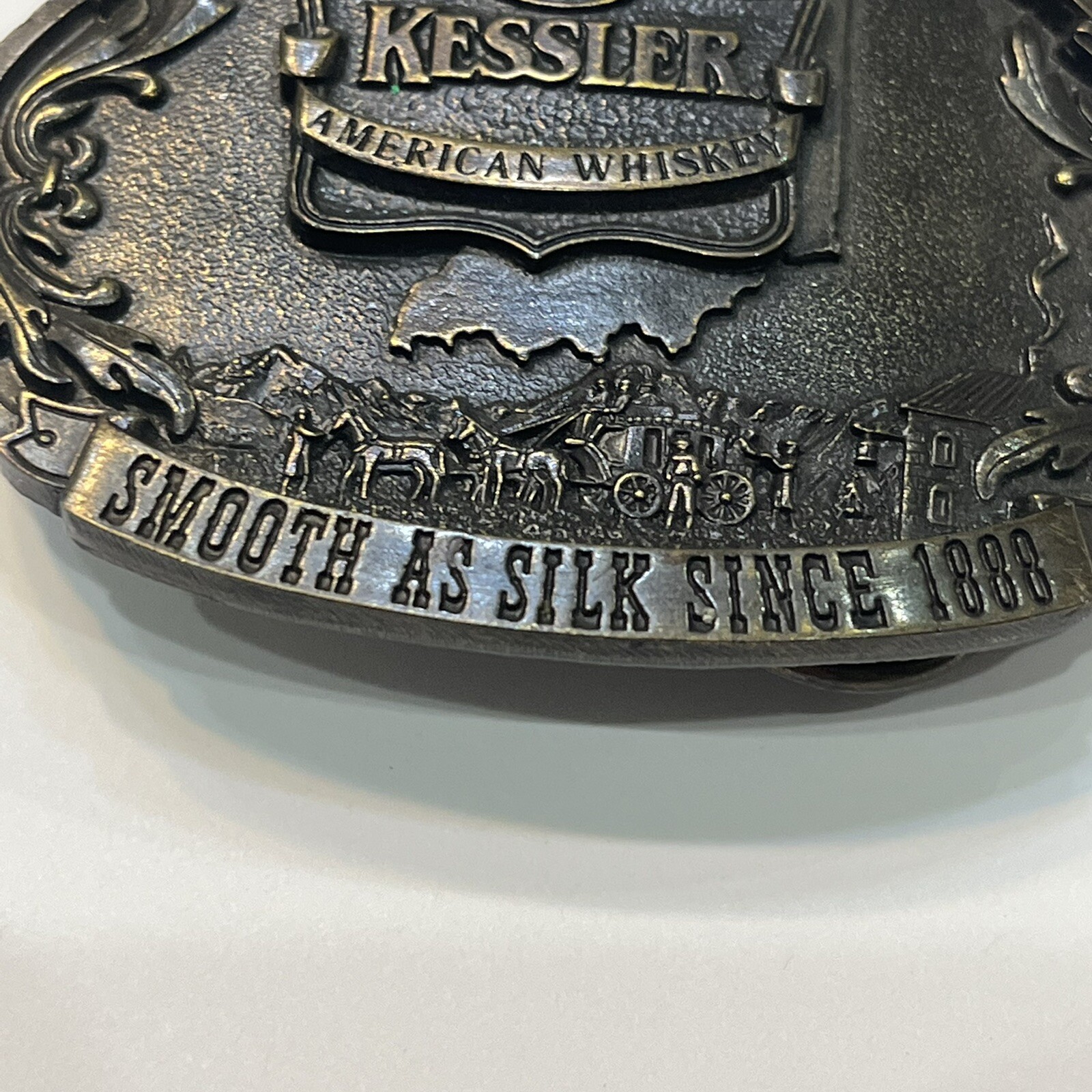 Vintage KESSLER American Whiskey Belt Buckle Smooth As Silk 1993 Brass Tone