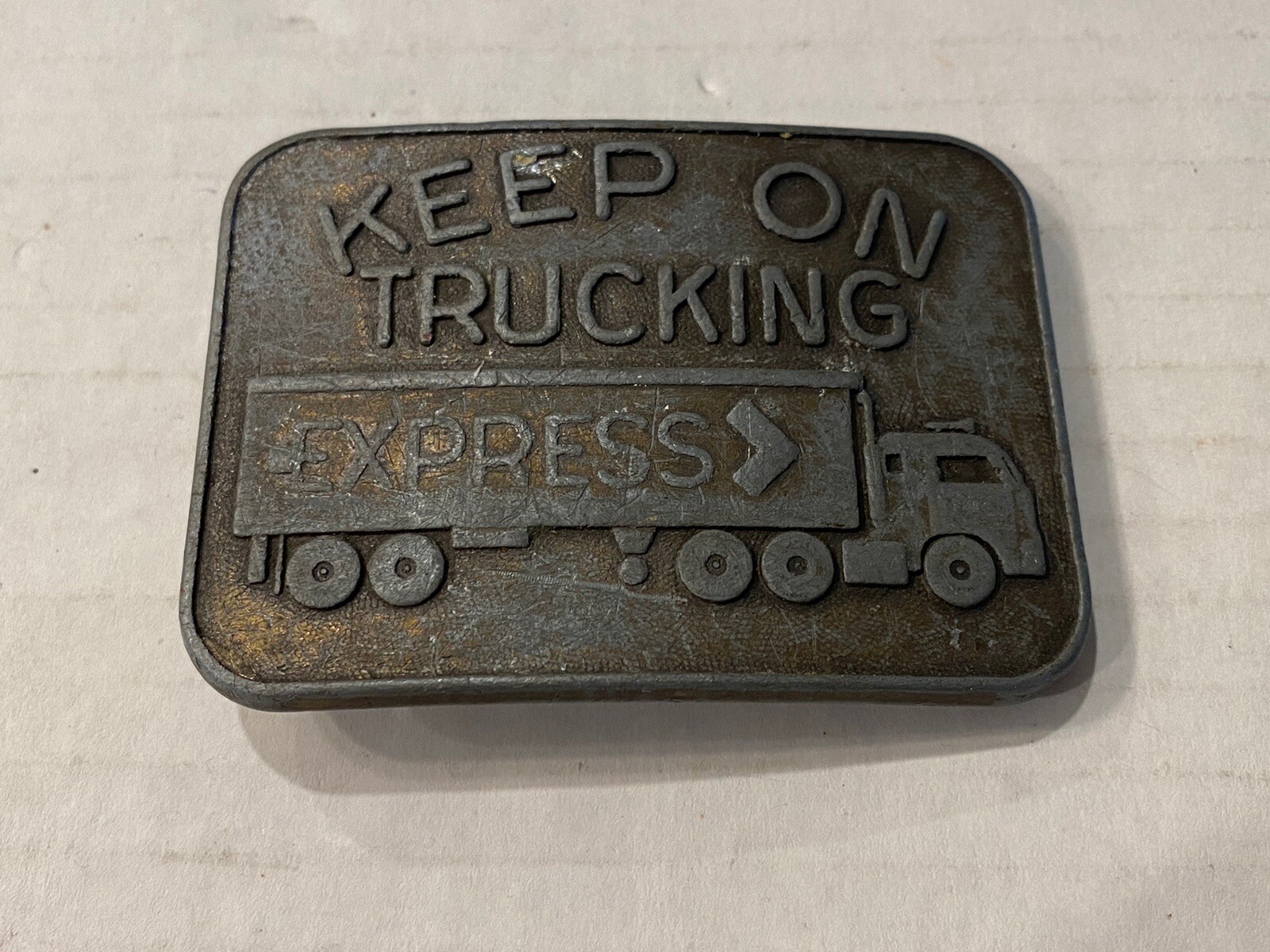 Vintage “Keep On Trucking Express” Rare Brass Belt Buckle