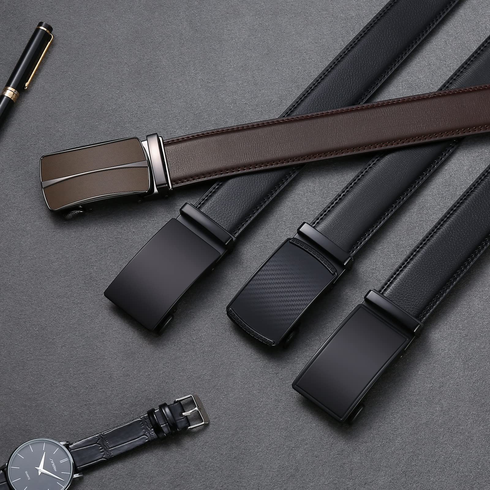 SENDEFN Men&rsquo;s Leather Belt Automatic 36&Prime; to 44&Prime; Waist Adjustable, A-black-31