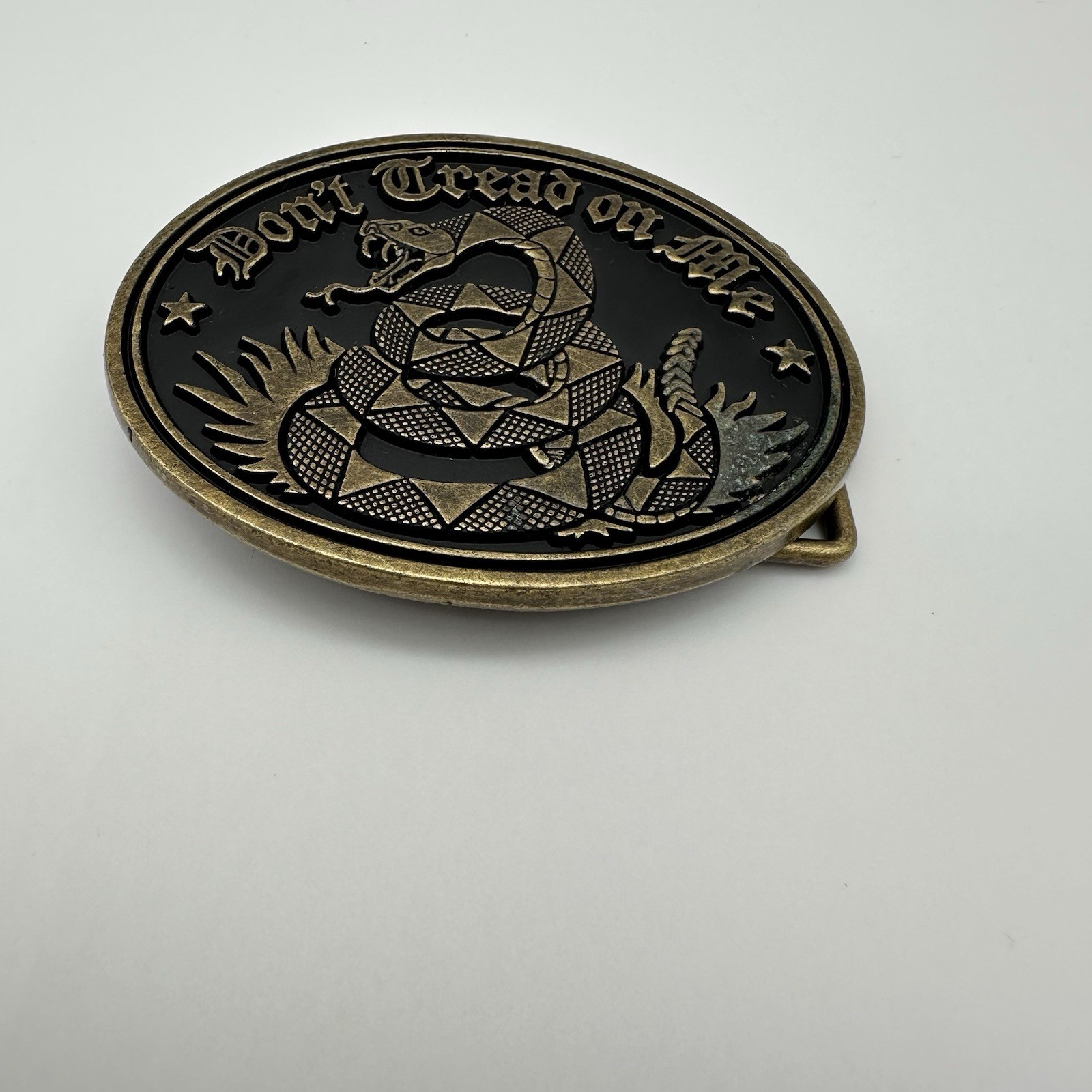 Don’t Tread On Me Belt Buckle Gadsden Snake Bronze Black Enamel VTG Patriotic