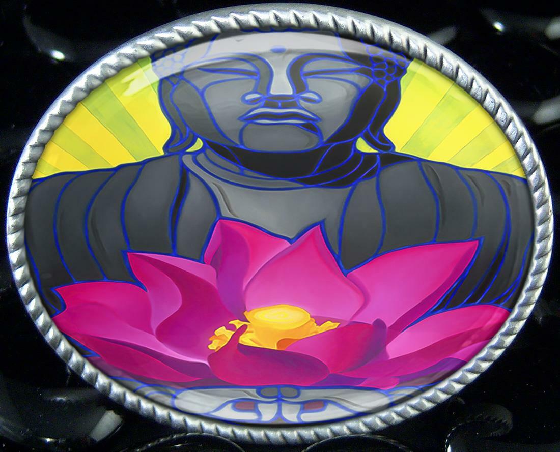 Lotus Belt Buckle – Meditating Buddha Handmade Oval Unisex Buckle – 711