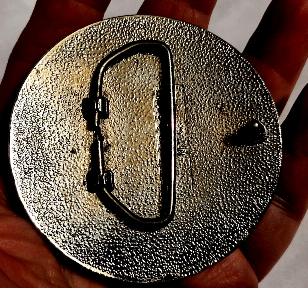 VTG Belt Buckle Blue & White 3-Masted Ship Cameo Carved H.J. Orbit Corp 1970&rsquo;s