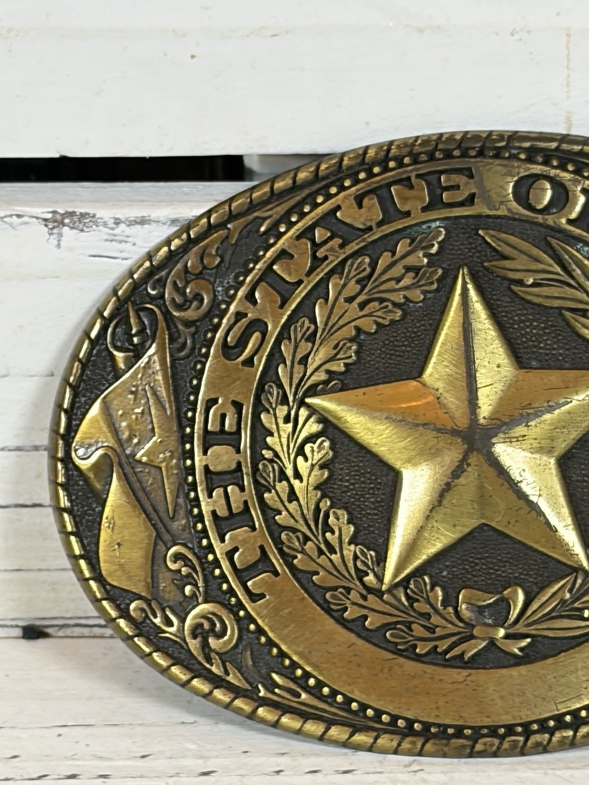 VTG Tony Lama Texas State Series Belt Buckle Solid Brass Lone Star State SEAL