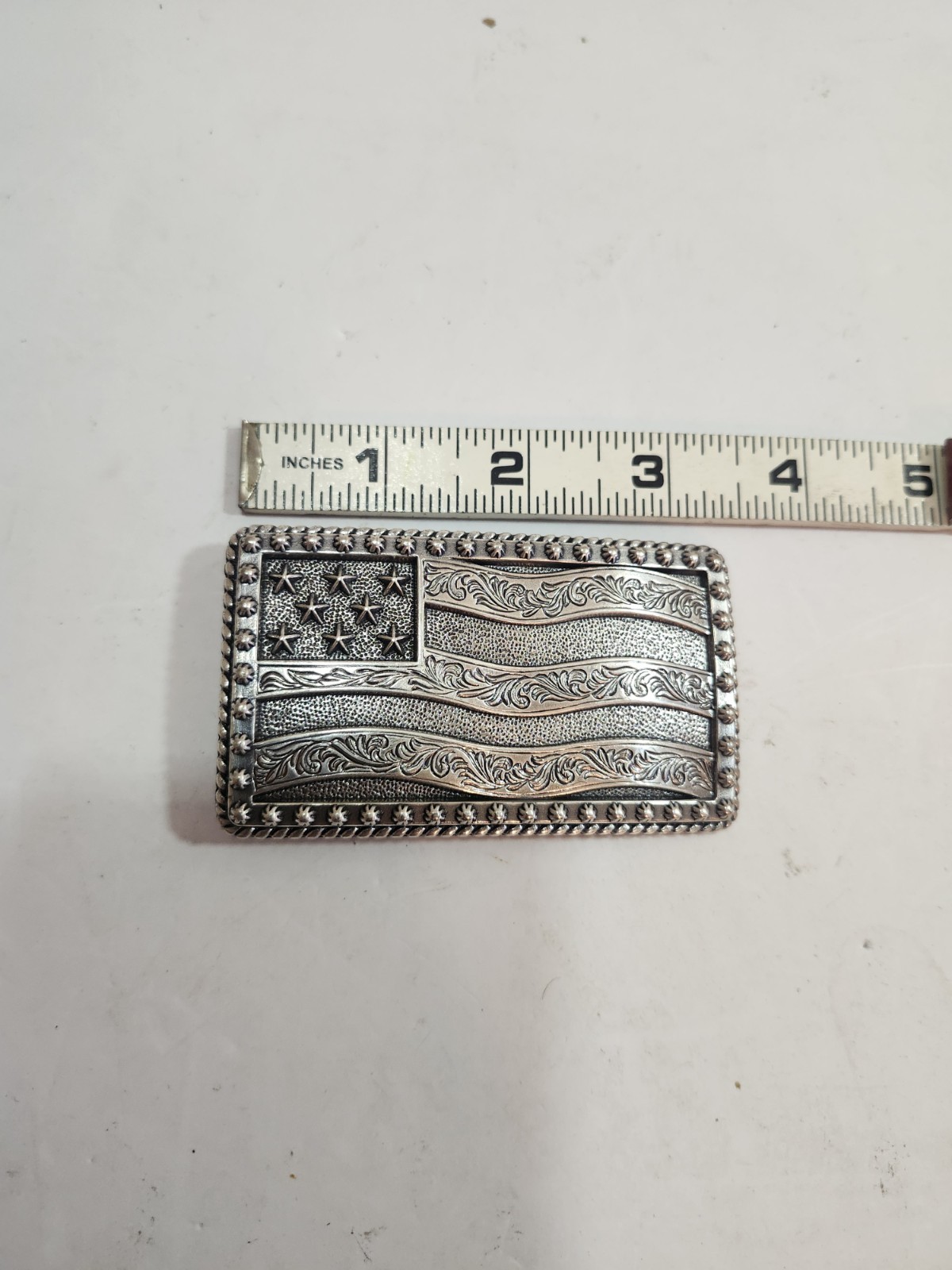 Men&rsquo;s Western Rectangular American Flag Studded Belt Buckle Fits 1.5 in