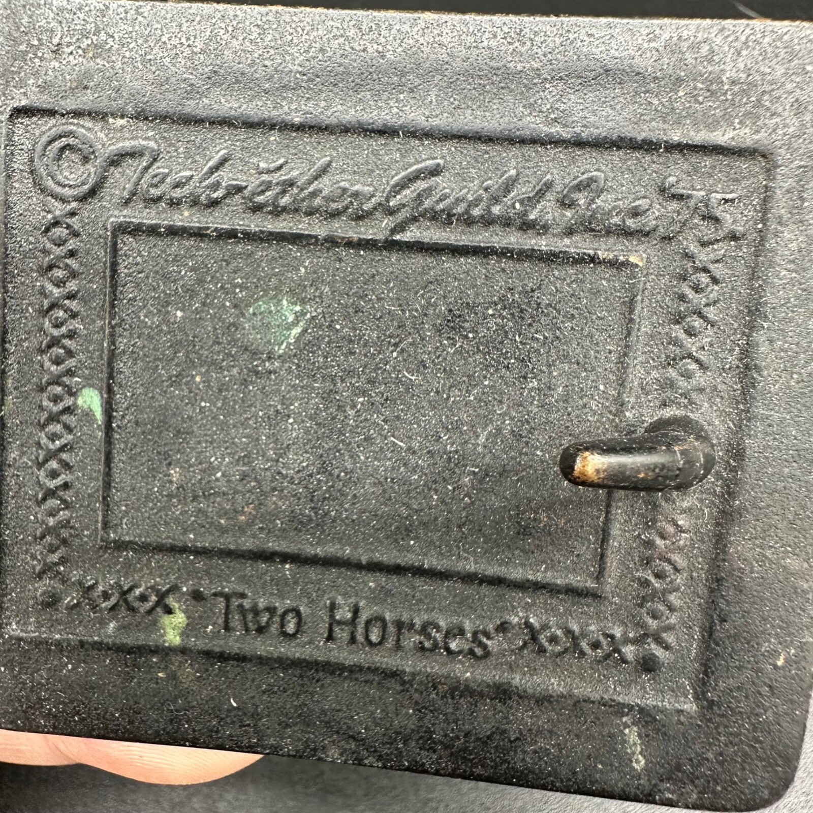 Vintage Teck-Ether Guild Brass Belt Buckle Two Horses Resting Tree Scene Cowboy