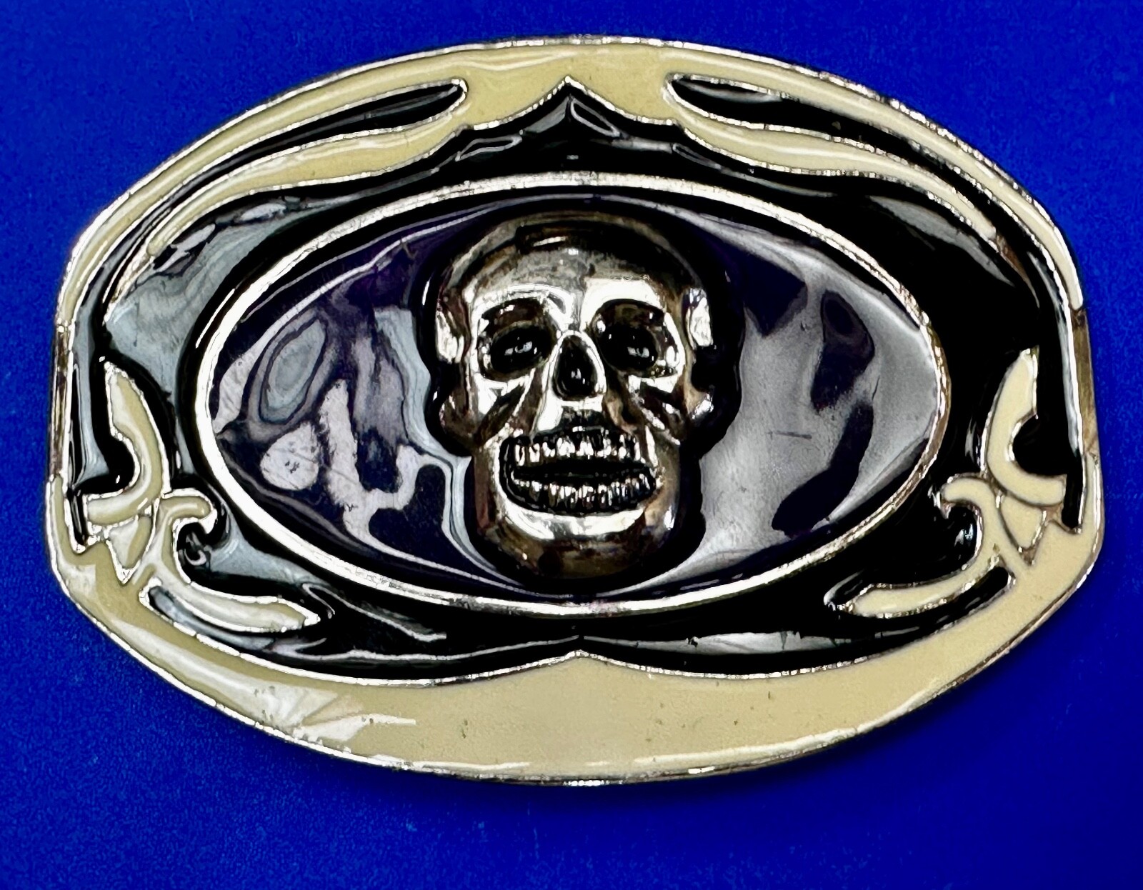 Cream & Purple Colors Skull Motorcycle Biker Large Oversized Belt Buckle