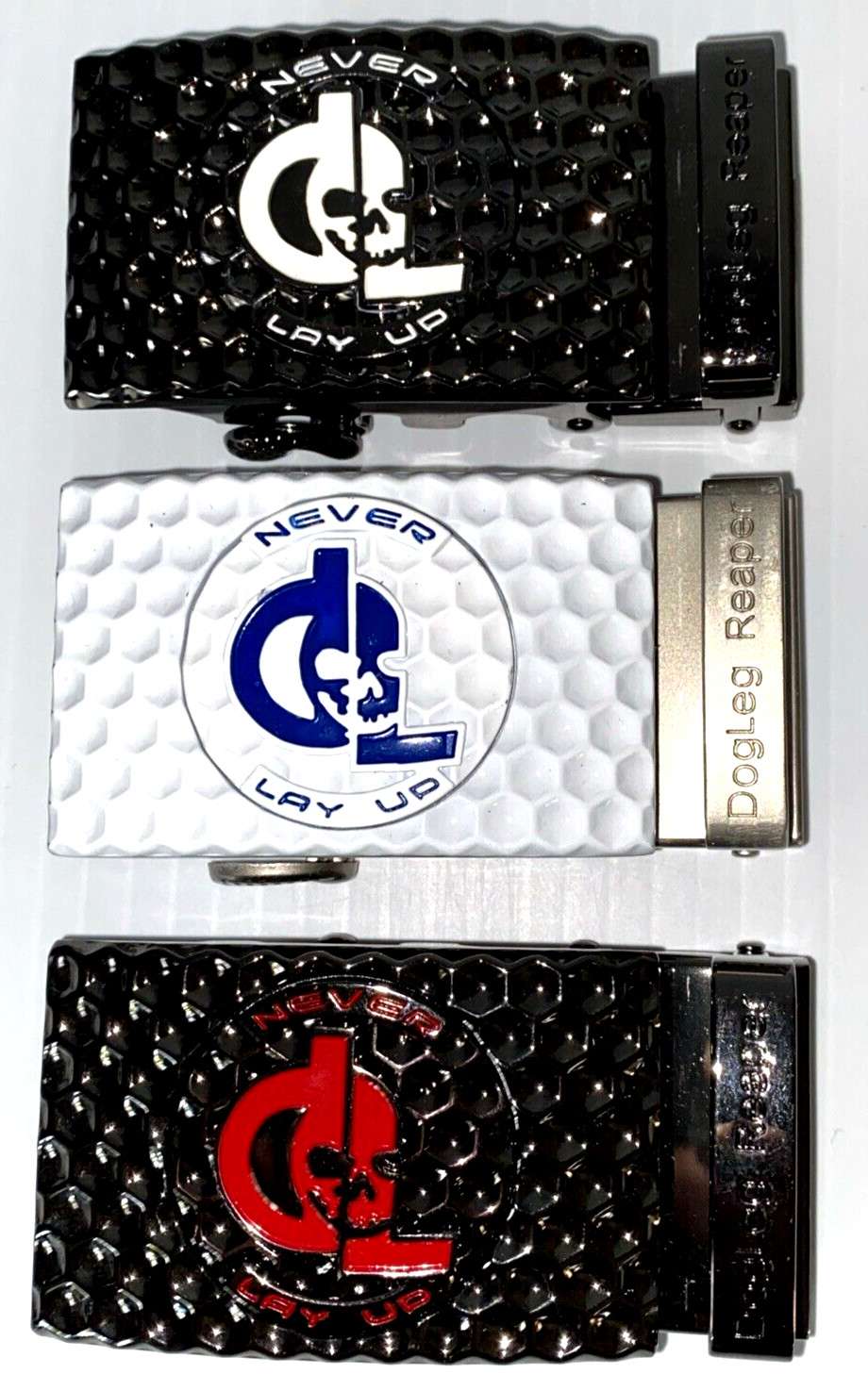Golf Belt Buckle & Leather Belt Removable Magnetic Ball Marker Ratchet Dog Leg